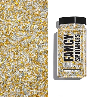 Fancy Sprinkles Holiday Season Filthy Rich Fancy Sugar Silver and Gold Pearlescent Sugar Crystals Flecked with Mini Edible Glitter Stars (0.5c)