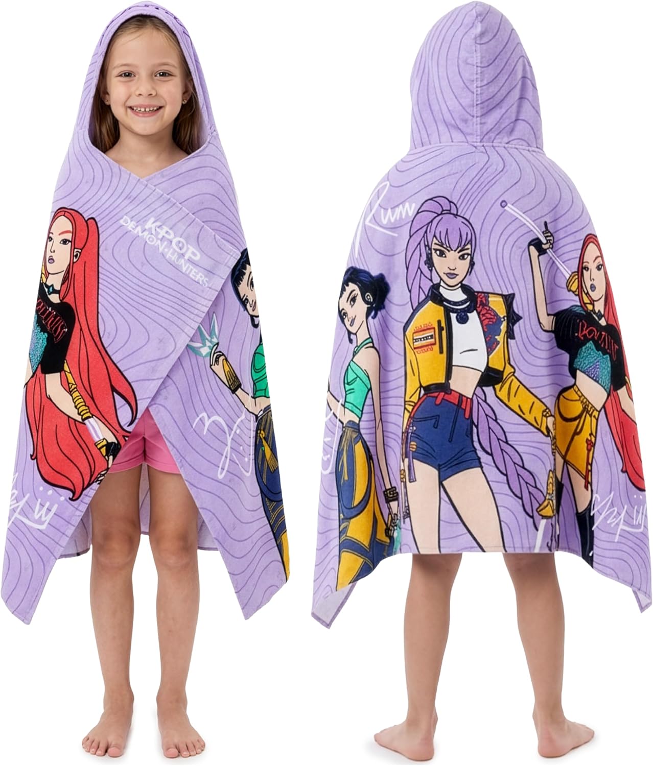 KPop Demon Hunters Bath Towels With Hood For Girls, 29.5 x 49.2 inch, Soft Absorbent Cotton Beach Towels, Swimming Pool Hooded Poncho, Shower Bath Travel Cozy Cute Gifts For Girls