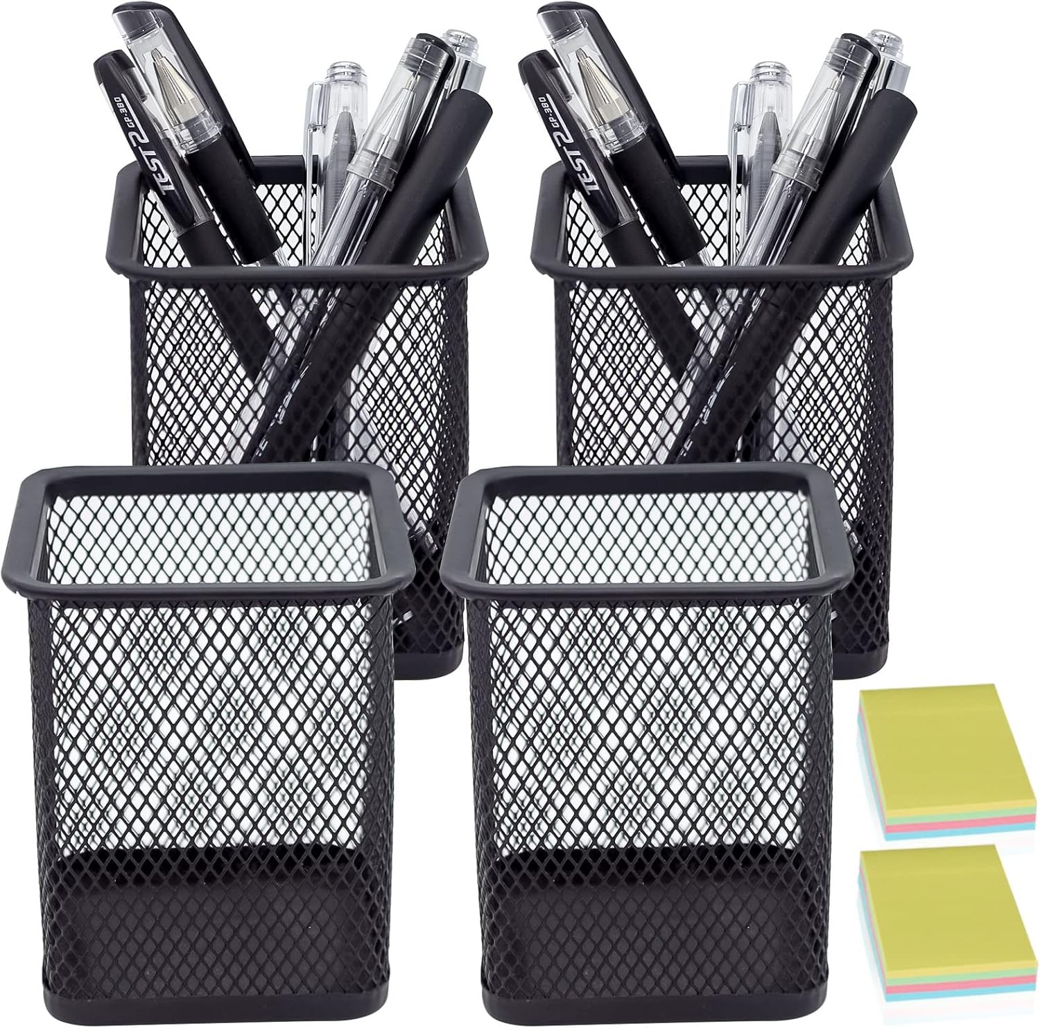 DARUITE Pen Holder, 4PCS Square Metal Mesh Pen Pots for Desk, Multifunctional Pencil Pot, Desk Tidy Organiser for Office Home School, Black