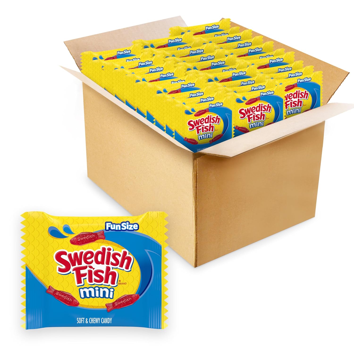 SWEDISH FISH Mini Soft & Chewy Candy, Bulk Candy, 140 Snack Packs