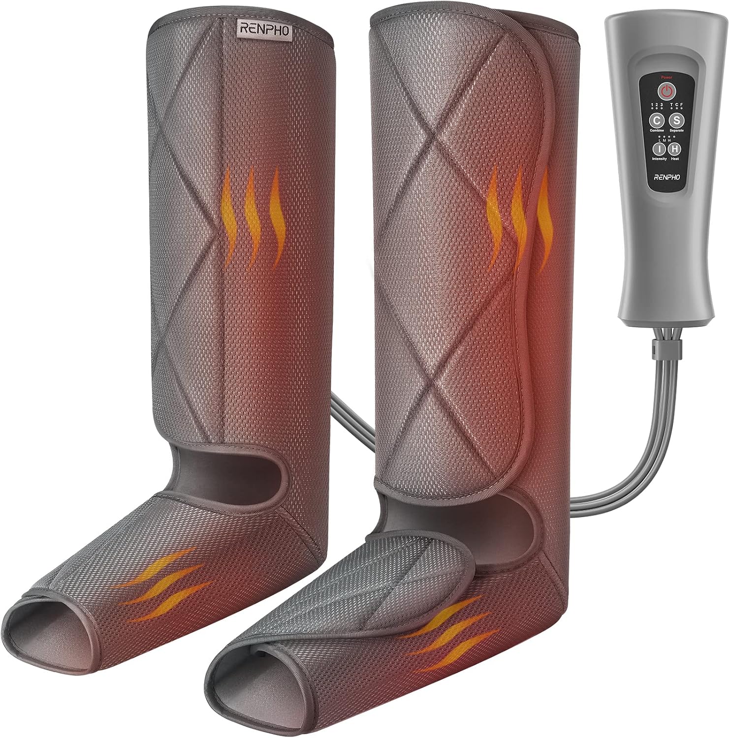 RENPHO Leg Massager with Heat and Compression for Circulation, Gift for Fathers Mothers Relaxation Muscles, Calf Massager FSA HSA Eligible-Gray