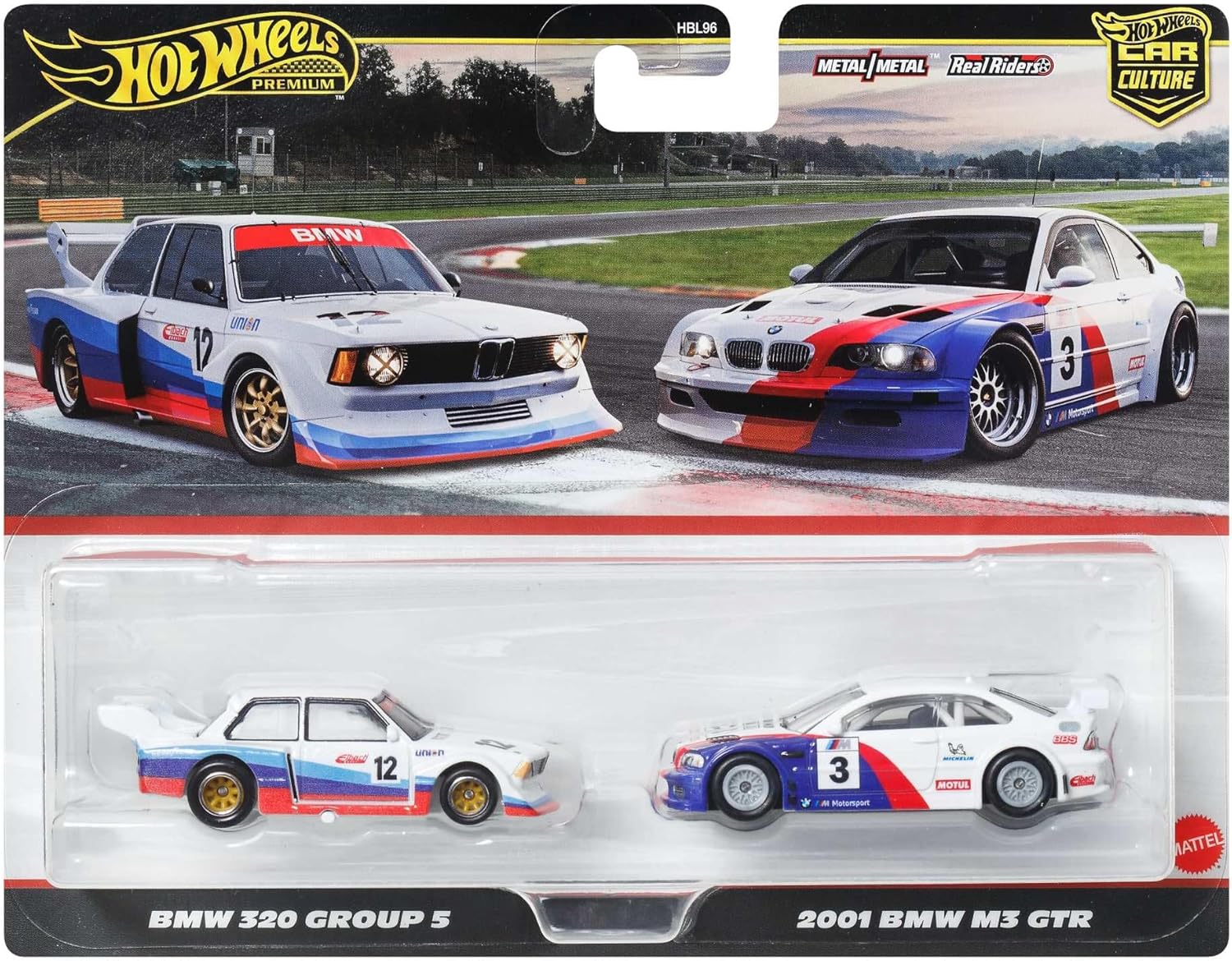 Hot Wheels Premium Car Culture 2-Pack Vehicles in 1:64 Scale Varied Combinations, Real Riders Tires, Metal/Metal Chassis, Toy for Collectors, JBK99