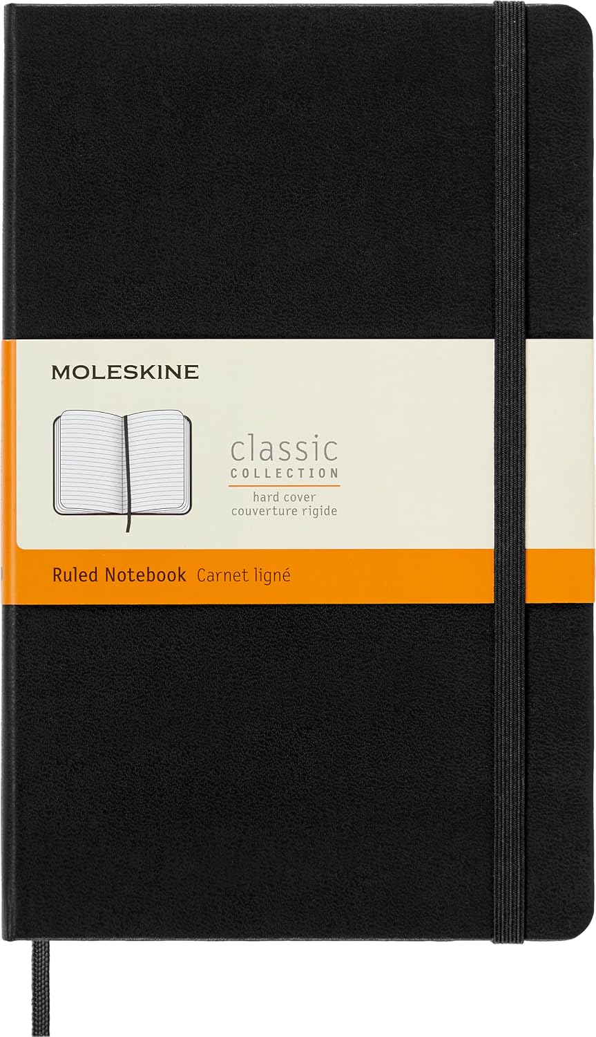 Moleskine Classic Notebook, Large, Ruled, Black, Hard Cover (5 x 8.25)
