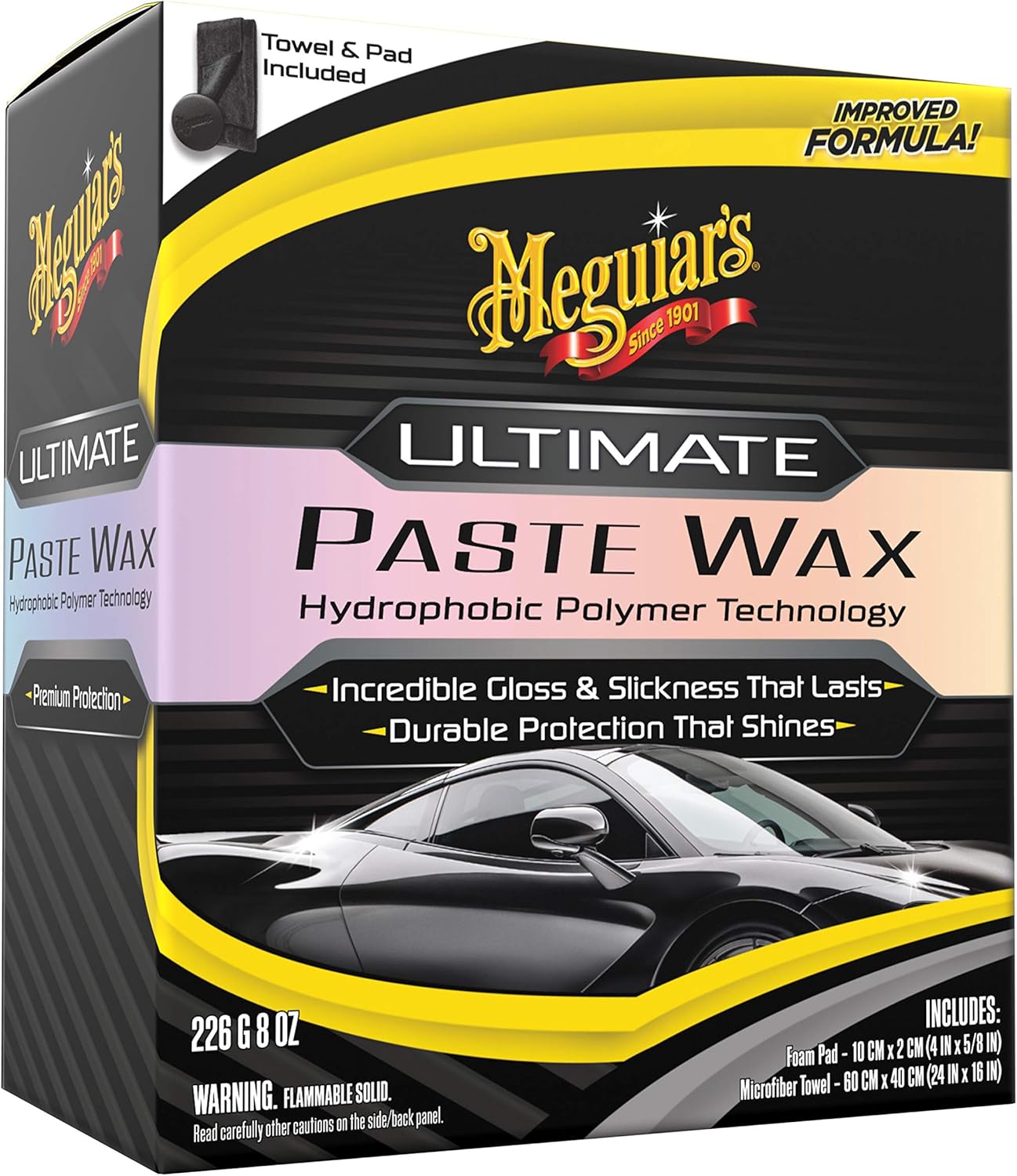 Meguiar's Ultimate Paste Wax - Premium Car Wax for a Deep, Reflective Shine Gloss with Long-Lasting Protection - Easy to Apply and Remove, Microfiber Towel and Applicator Included, 8 Oz Paste