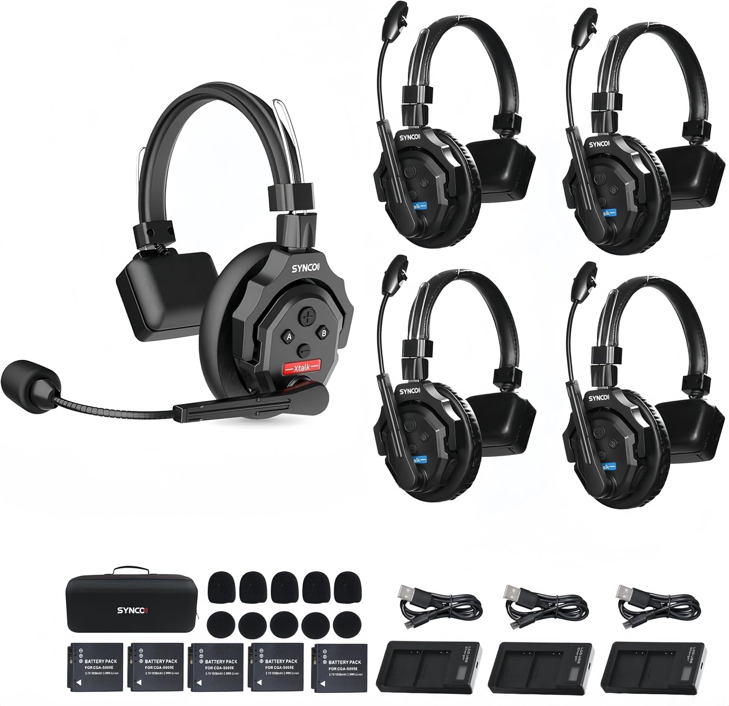 SYNCO XTALK X5 Wireless Intercom Headset System 2.4GHz 1148ft/350m Real-time Monitoring Communication Headset for Live Show Stage Performance Movie Shoot (X5 for 5 Persons)
