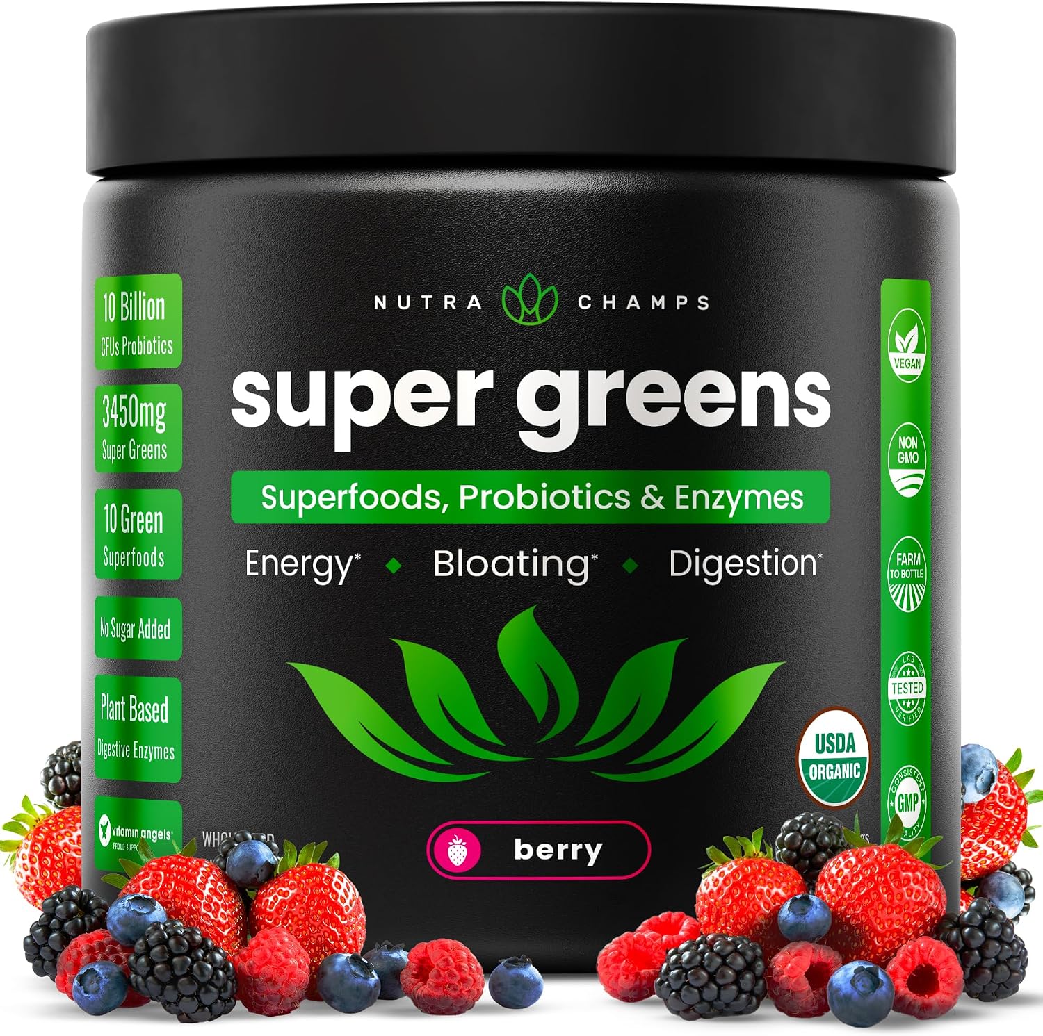 Super Greens Powder, 40+ Organic Superfoods, Probiotics & Enzymes for Energy, Digestion, Gut Health & Bloating | Organic Fruit & Veggie Drink Mix with Prebiotic Fiber, Daily Green Juice Smoothie Blend