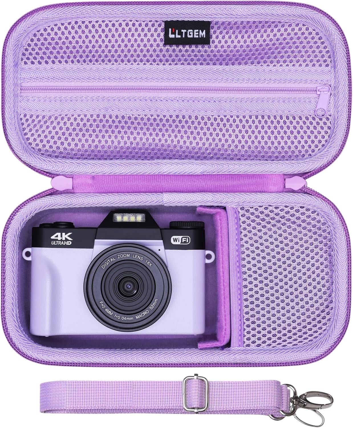 LTGEM Case Compatible with Gavonde/Duluvulu/Oiadek/AOREGRE/TEBNGIHNM/Zostuic/zheozeig 4K Digital Camera, Lens, Battery, Cable and Other Accessories with Shoulder Strap, Purple