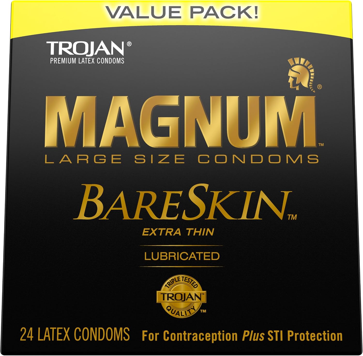 TROJAN Magnum BareSkin Premium Large Condoms, Comfortable, Smooth Lubricated Condoms for Men, 24 Count Value Pack