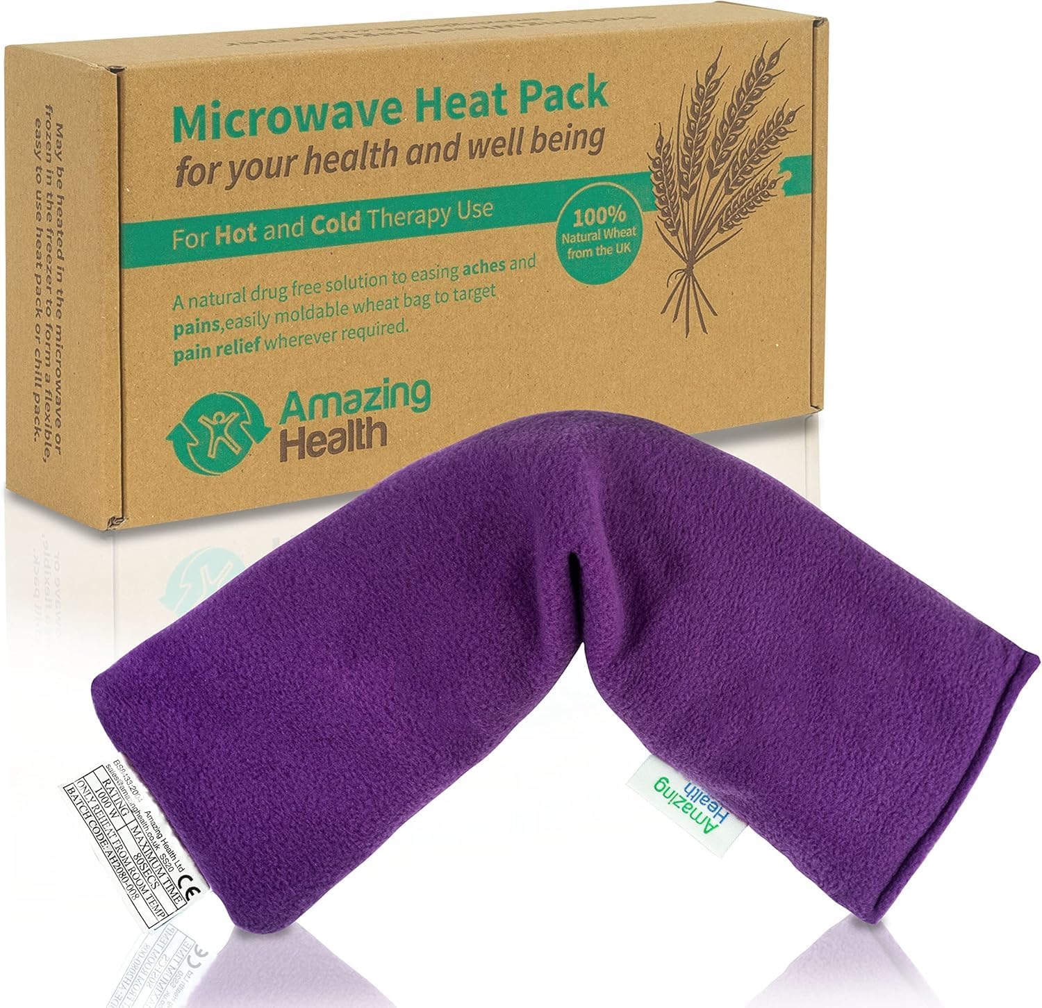 Microwavable Heating Pad for Neck, Back & Shoulders - Heating Bean Bag Microwavable Pillow - Cleaned Wheat & Unscented Heating Pad Wrap - Amazing Health, Purple