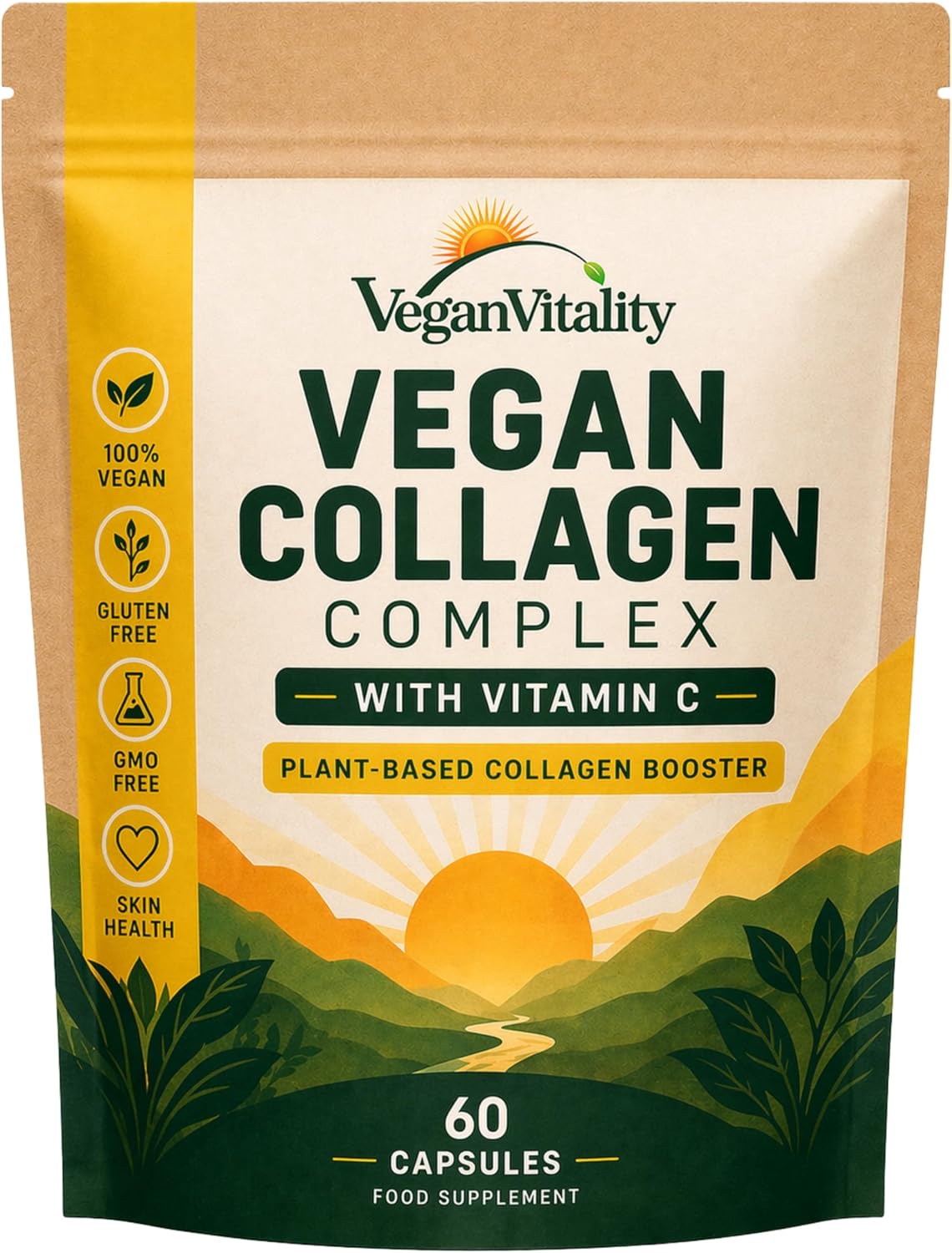 Vegan Collagen with Biotin, Lysine, Bamboo Silica, Zinc, Vitamin C, E & A. Absolute Collagen Supplements for Women 2 Months Supply. for Hair, Nails, Joints & Bones. Vegan Vitality Collagen Peptides.