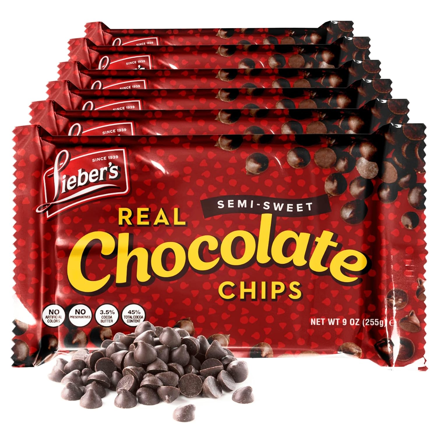 Lieber’s Vegan Semi-Sweet Real Chocolate Chips, 9 oz – Gluten Free, Dairy Free, Kosher Parve, Low Calorie Chocolate Chips for Baking (9 Oz Pack Of 6)