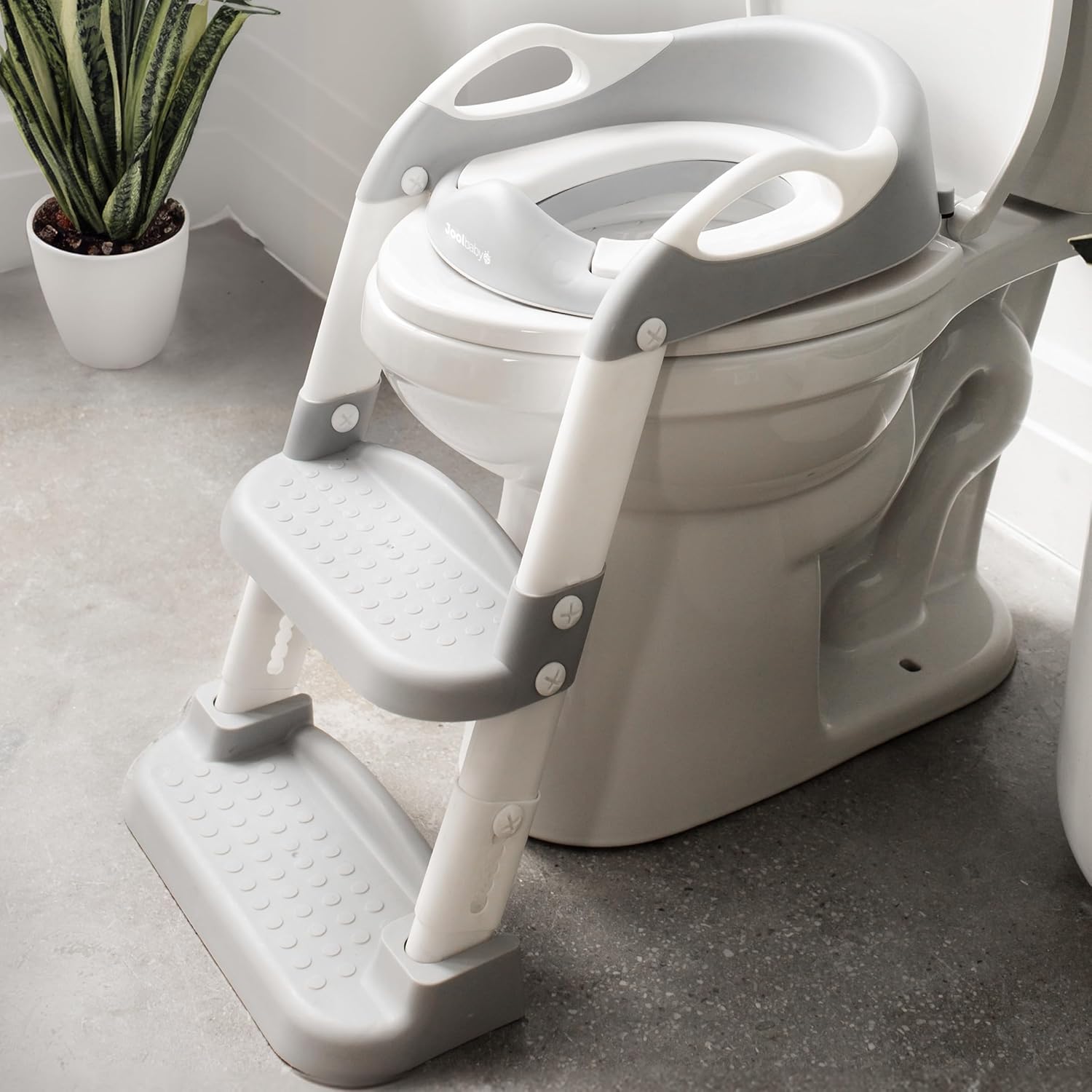 Jool Baby Potty Training Seat with 2 Step Ladder for Toddlers - Splash Guard, Adjustable Height (Grey)