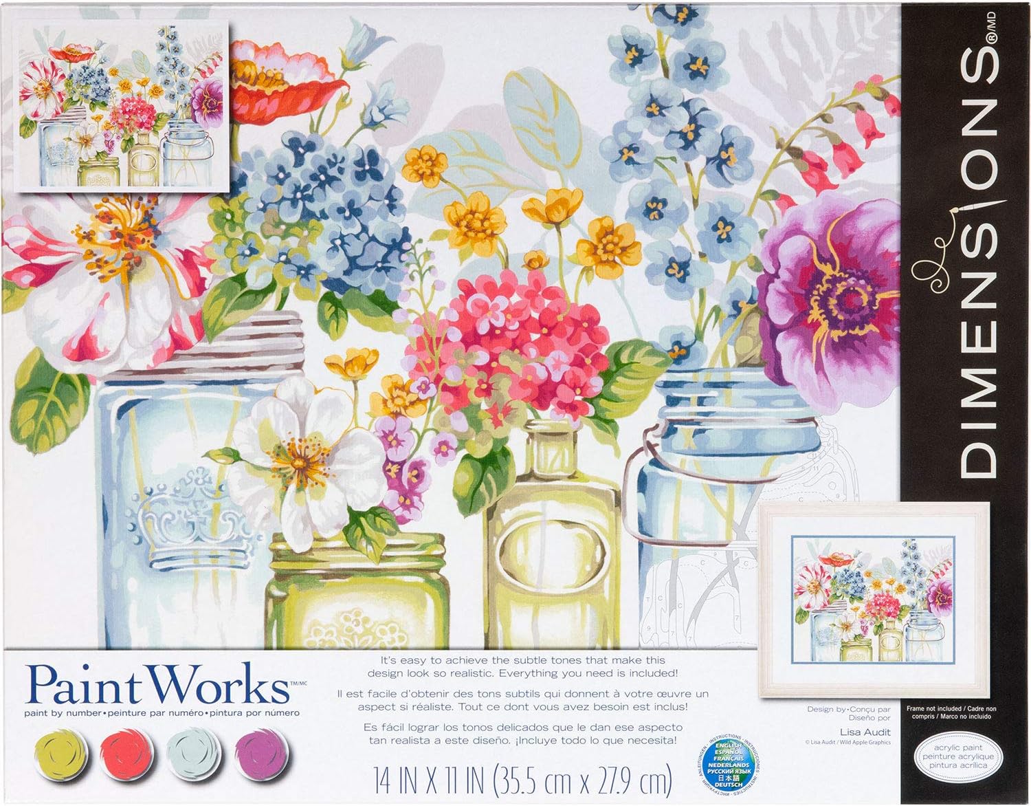 Dimensions , Rainbow Flowers, PaintWorks Paint by Numbers Kit for Adults and Kids, 14'' x 11'