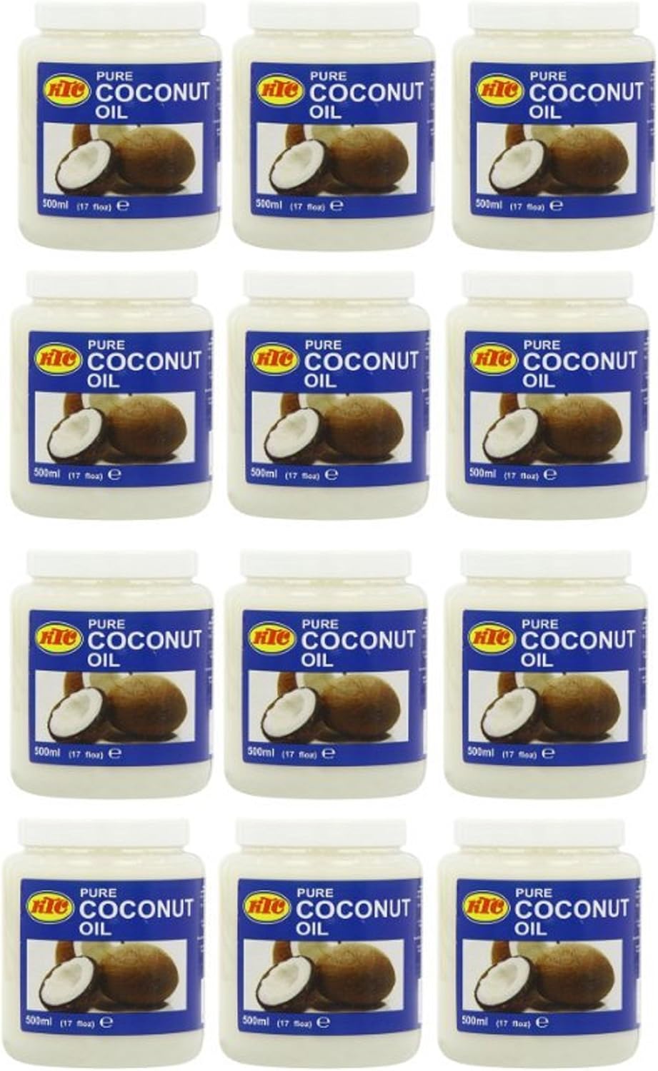 12 X 500ml Jar KTC 100% Pure Coconut Oil Multipurpose Oil Hair Cooking Moisturiser