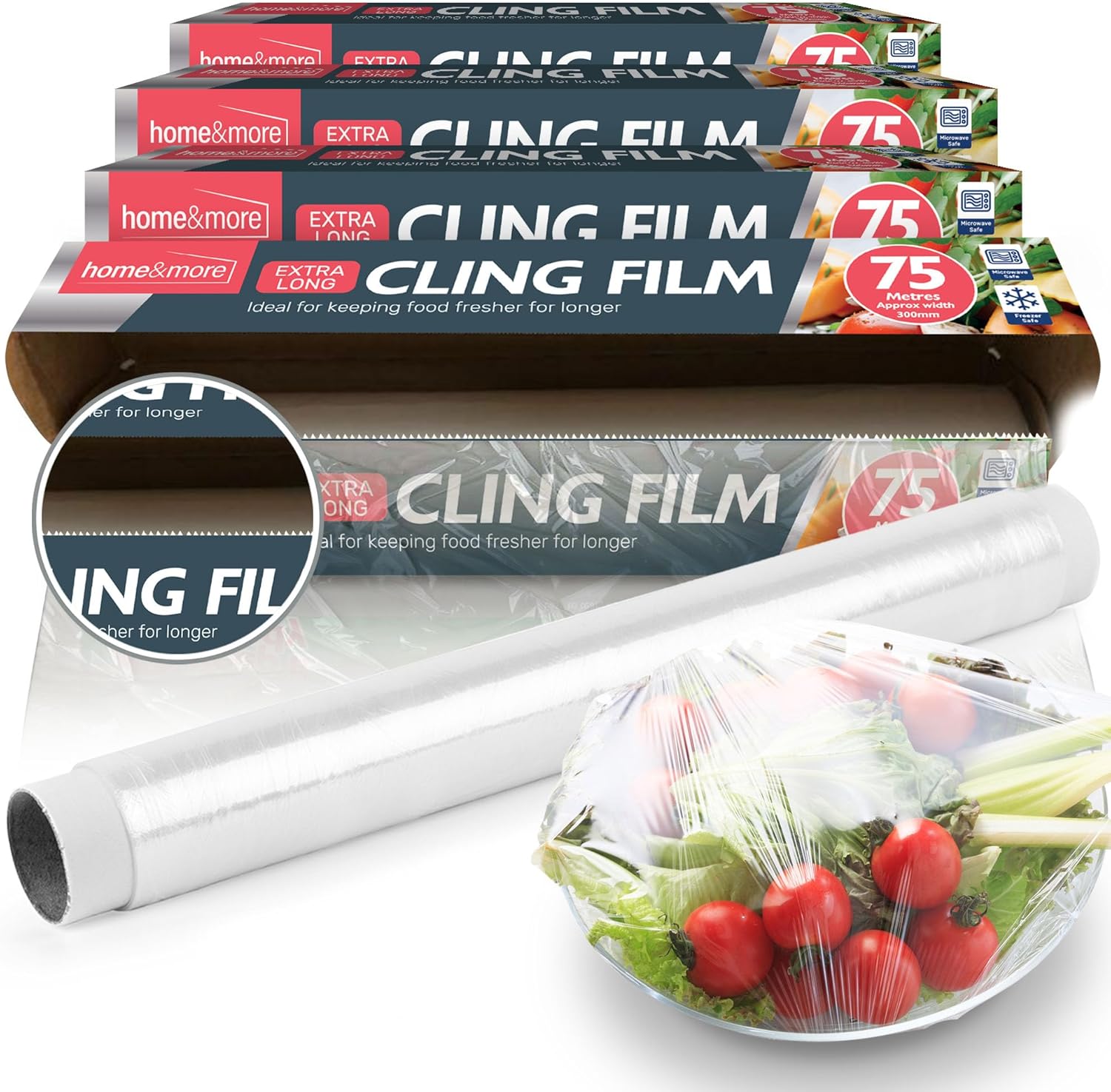 SOL 4pk Cling Film for Food 75m x 30cm – Catering Cling Film with Dispenser & Cutter – Food Wrap Refill Rolls for Kitchen, Meal Prep, and Food Storage, Easy to Use