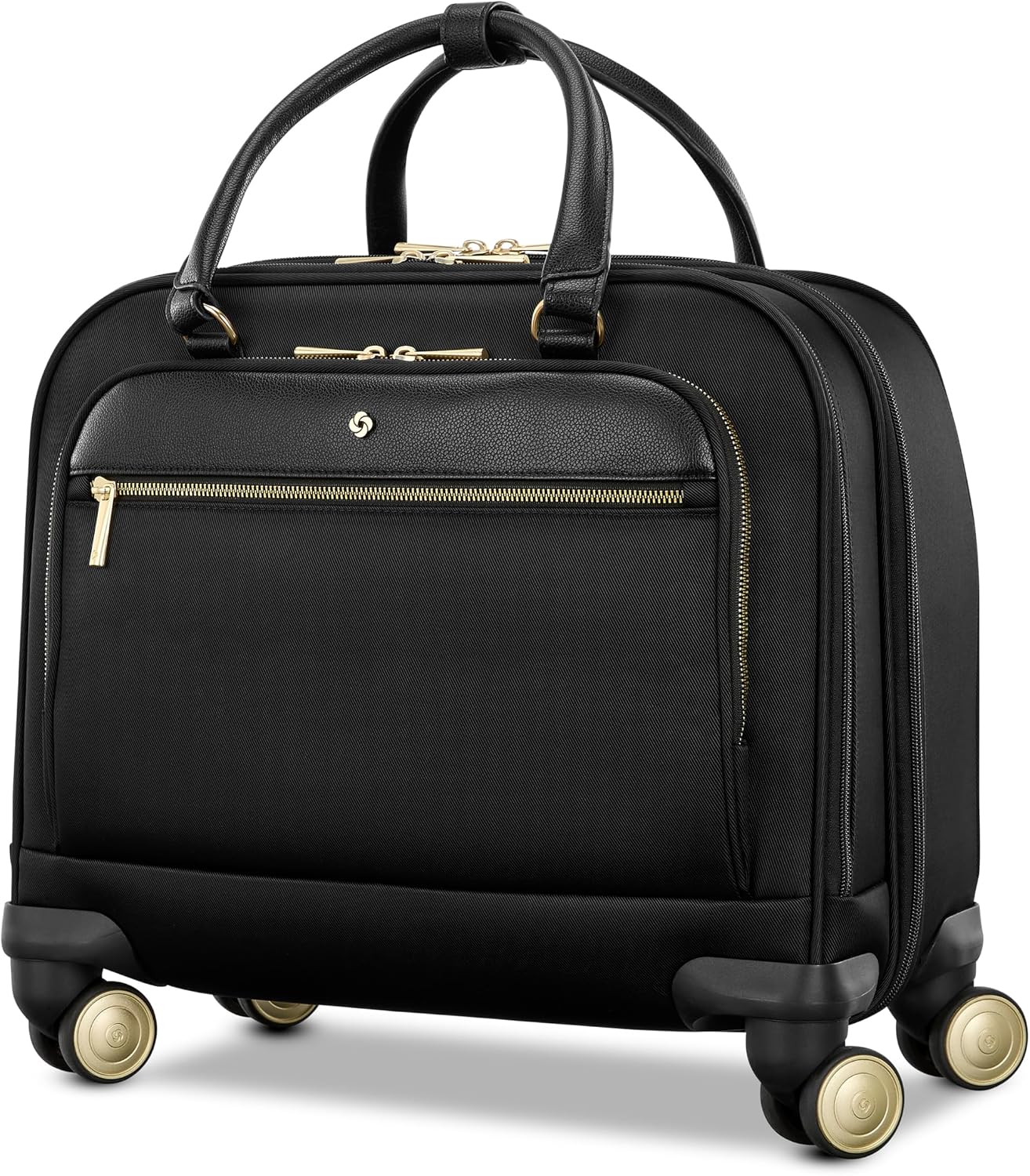 Samsonite Mobile Solutions 2 Spinner Mobile Office - Carry-On Rolling Laptop Bag with USB Pass-Through, Padded Laptop & Tablet Sleeves, File Organizer, Smooth Spinner Wheels, StackIt™ Strap - Black