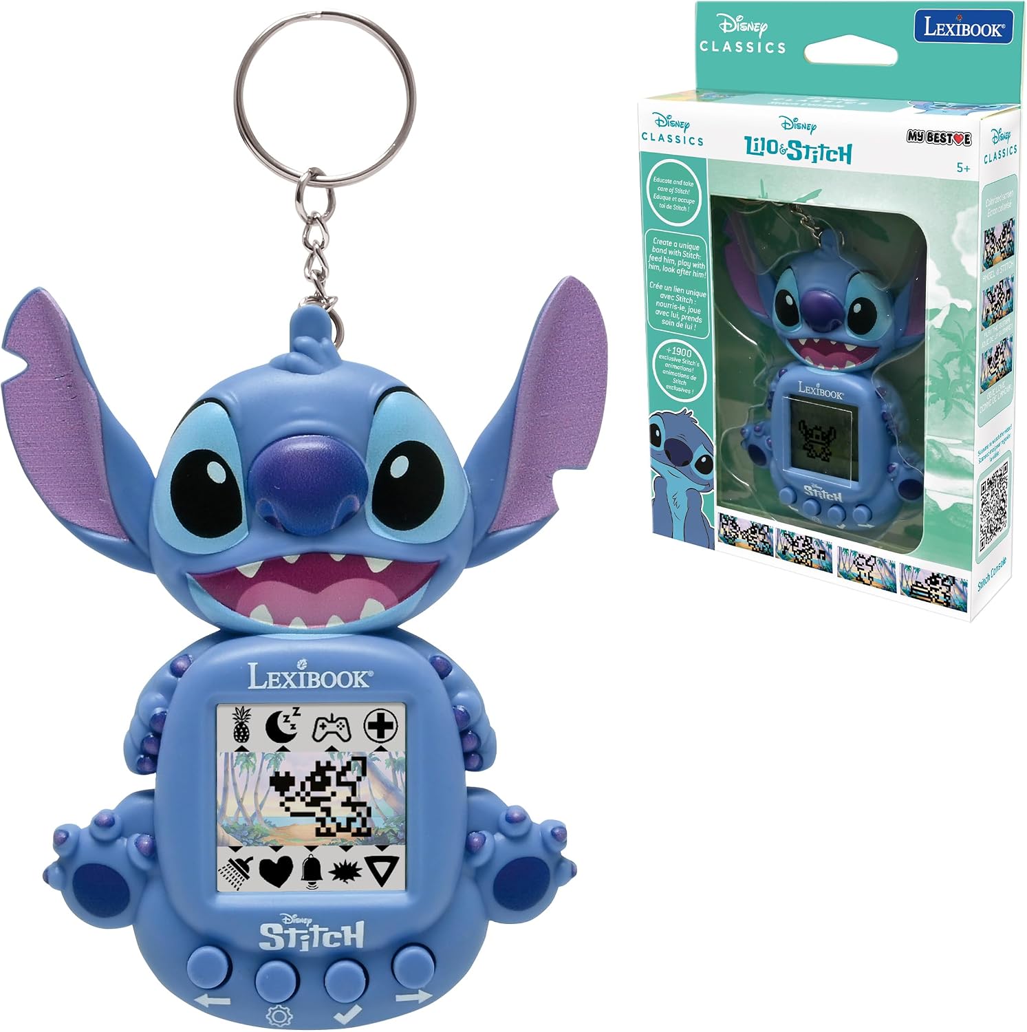 Lexibook, Disney Stitch, My Best-e, Portable games console, Interactive and educational companion for children, 8 game categories, Coloured screen, Blue, JLMB10D