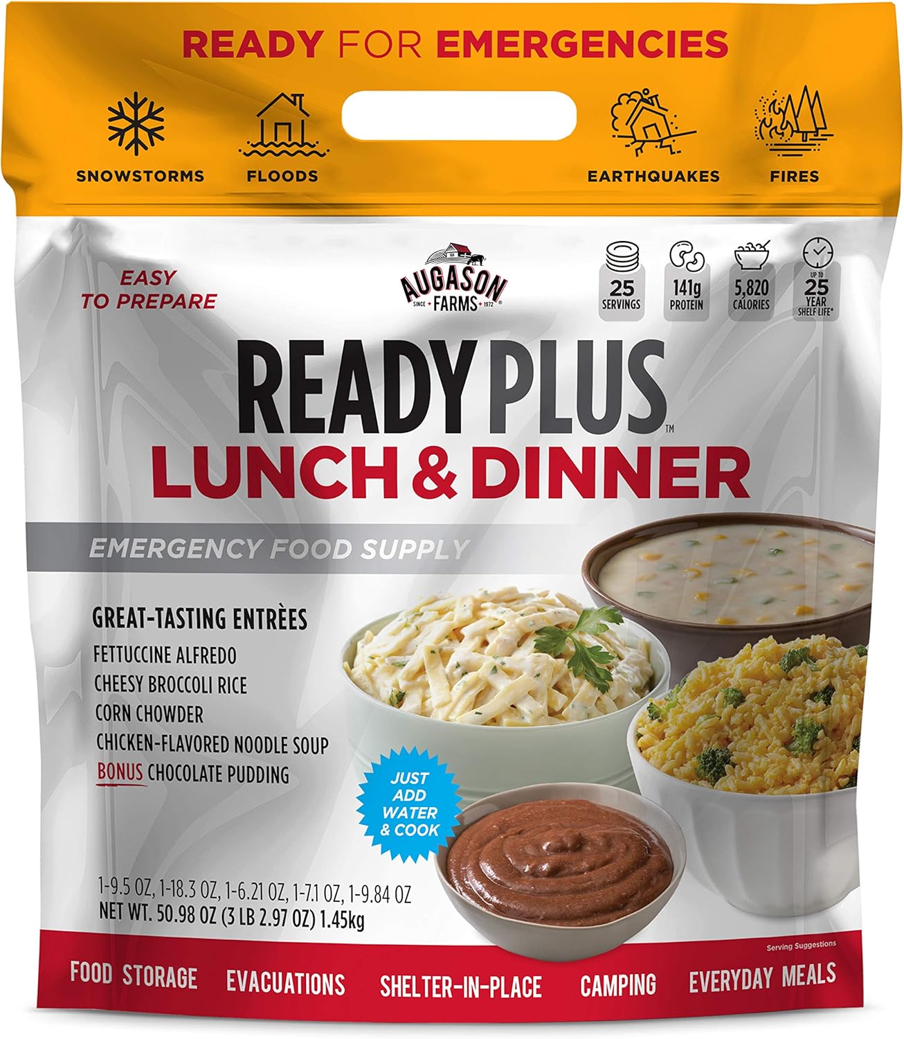 Augason Farms READY PLUS Lunch and Dinner Emergency Food Supply | 25-Year Shelf Life