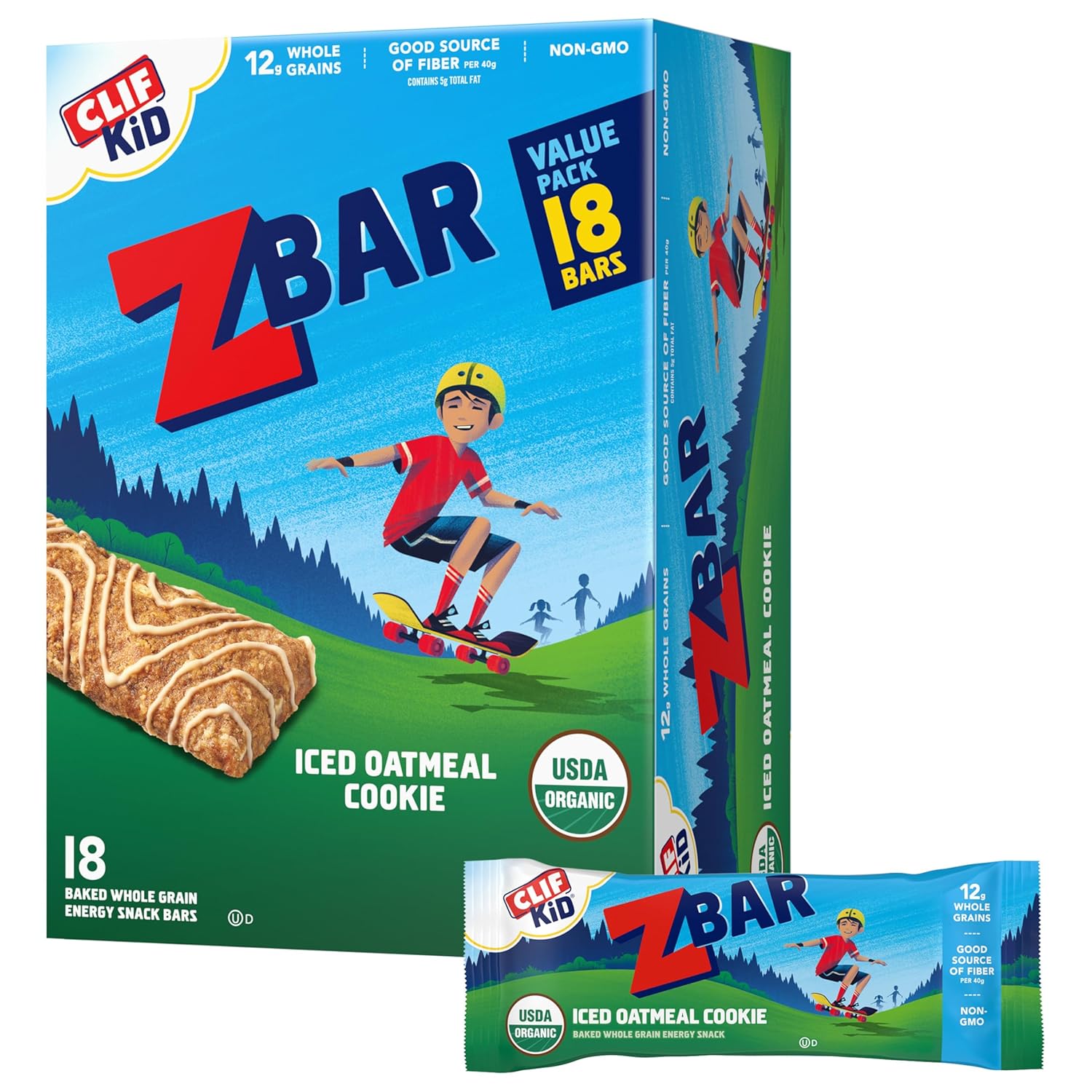 CLIF Kid Zbar - Iced Oatmeal Cookie - Soft Baked Whole Grain Snack Bars - USDA Organic - Non-GMO - Plant-Based - 1.27 oz. (18 Pack)