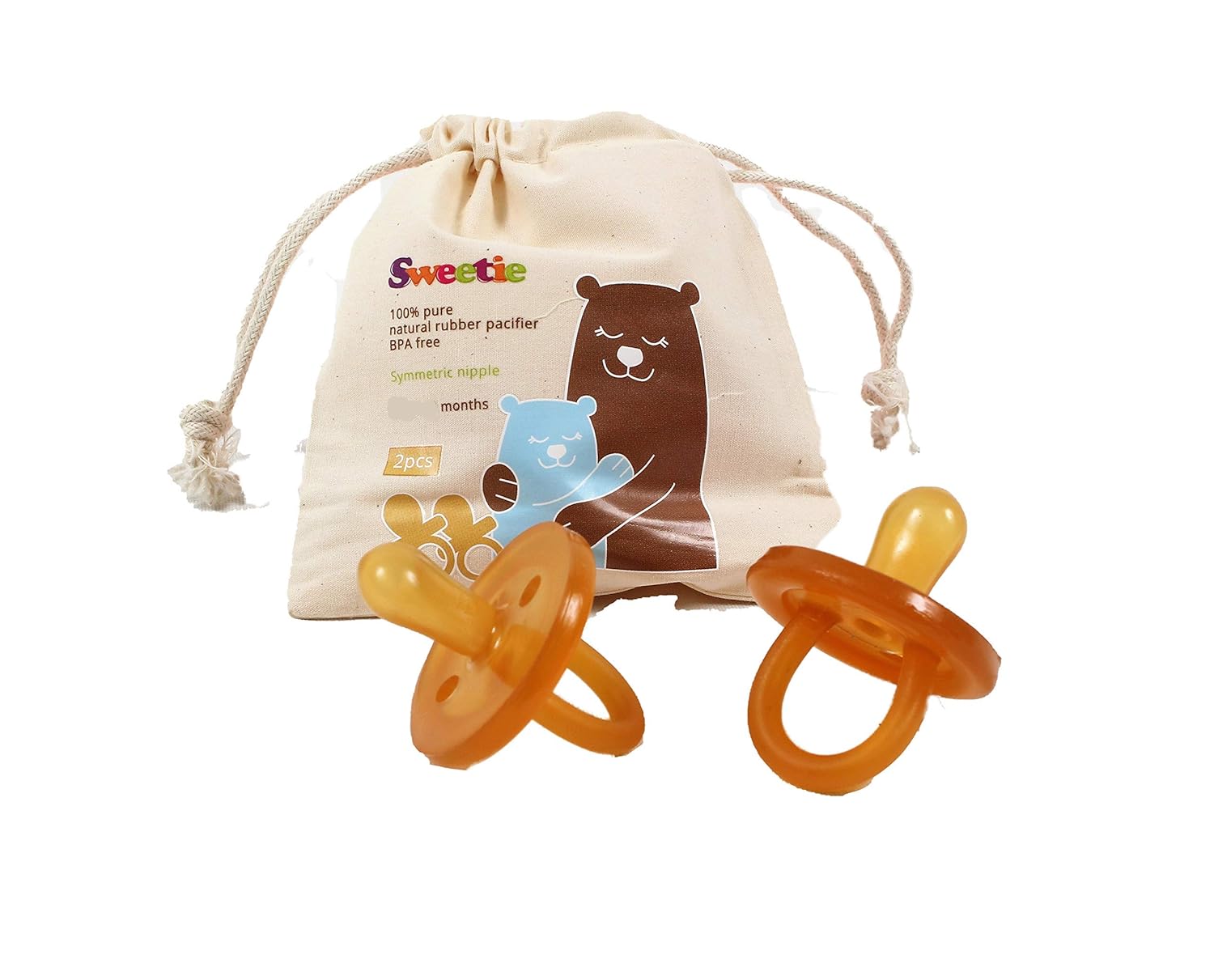 Sweetie Rubber Pacifier Natural Rubber Natural Rubber Pacifier with Symmetrical Nipple 2 Count (12-18 Month/Large)