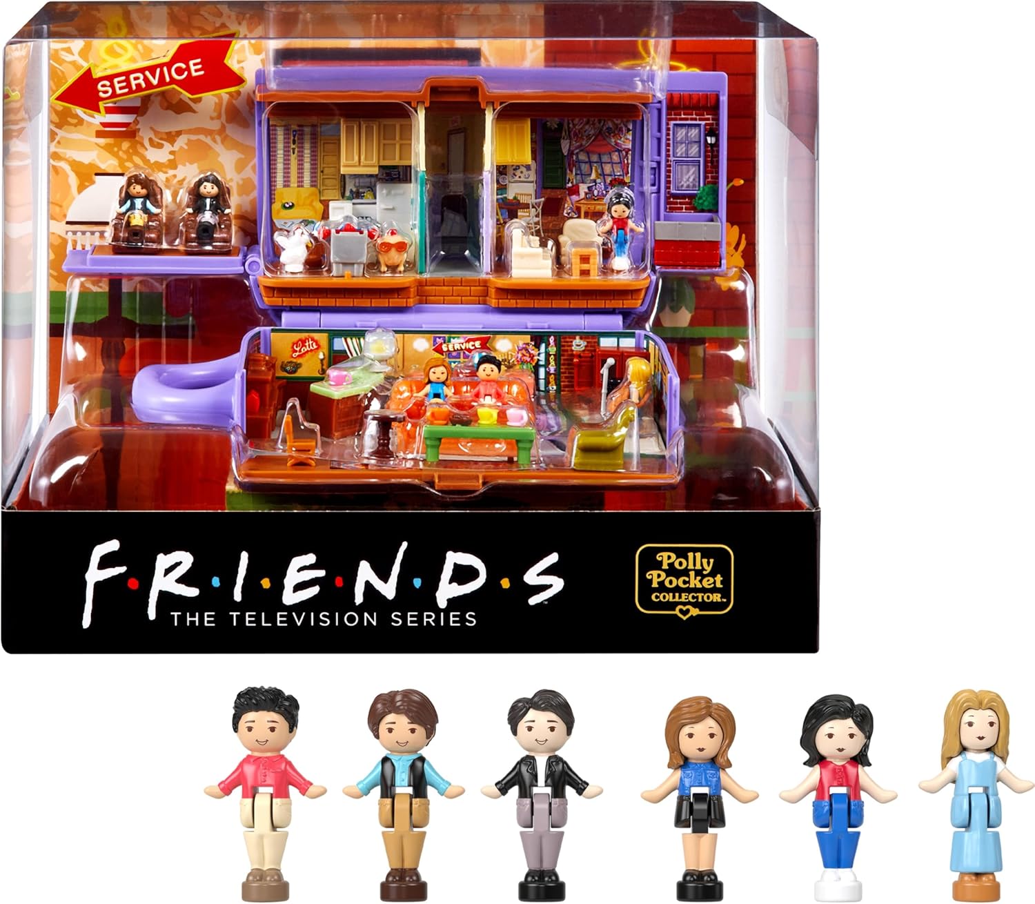 Polly Pocket Friends Compact Playset with 6 Character Dolls & 9 Accessories, Coffee Cup Exterior, Collectible Toy