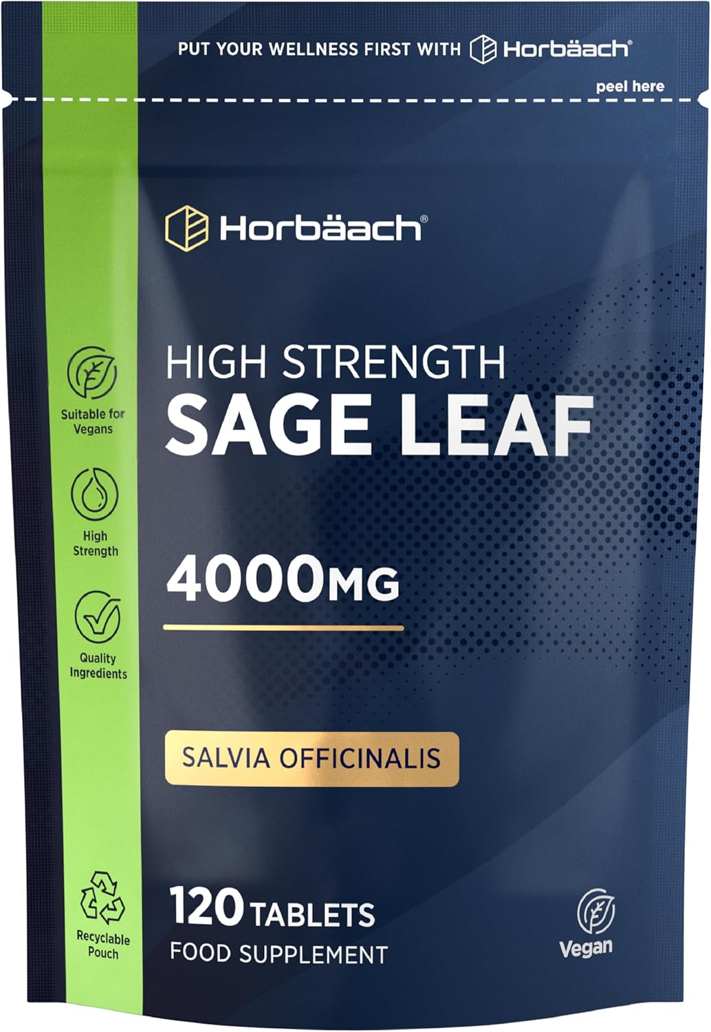 Sage Tablets for During Menopause 4000mg | High Strength Supplement | 120 Vegan Tablets | by Horbaach