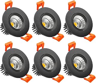 inShareplus 2 Inch LED Downlight, 3W Recessed Lighting COB Dimmable, 3000K Warm White, CRI80, Black Trim, LED Ceiling Lights with LED Driver, 6 Pack