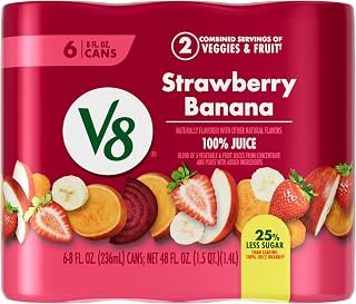 V8 Strawberry Banana 100% Fruit and Vegetable Juice, 8 fl oz Can (6 Pack)