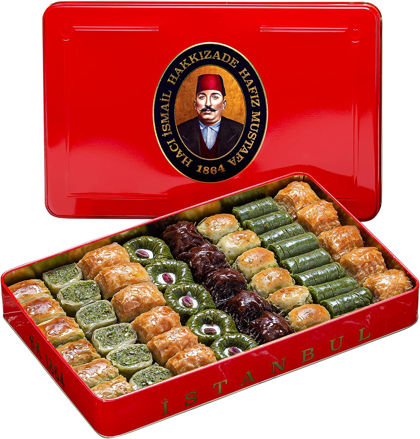 Hafiz Mustafa 1864 Istanbul Baklava Pastry Box - Baked Baklava Dessert Snacks Made from Fresh Phyllo Dough Sheets, Pistachio, Hazelnut, Walnut - Turkish Sweets Tray Gift Ideas for Birthday, Christmas