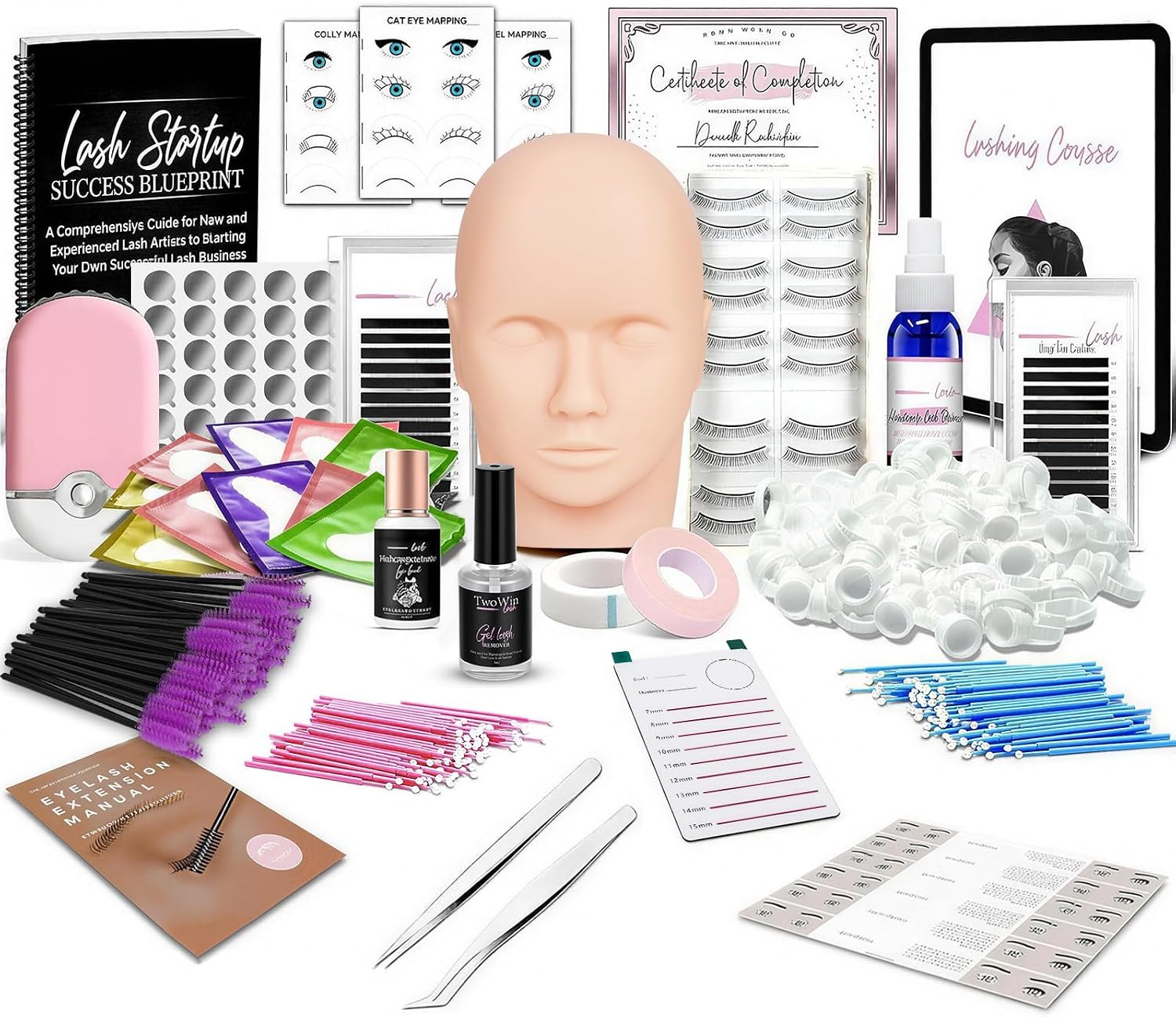 TwoWin Lash Eyelash Extension Kit, Professional Mannequin Head Training