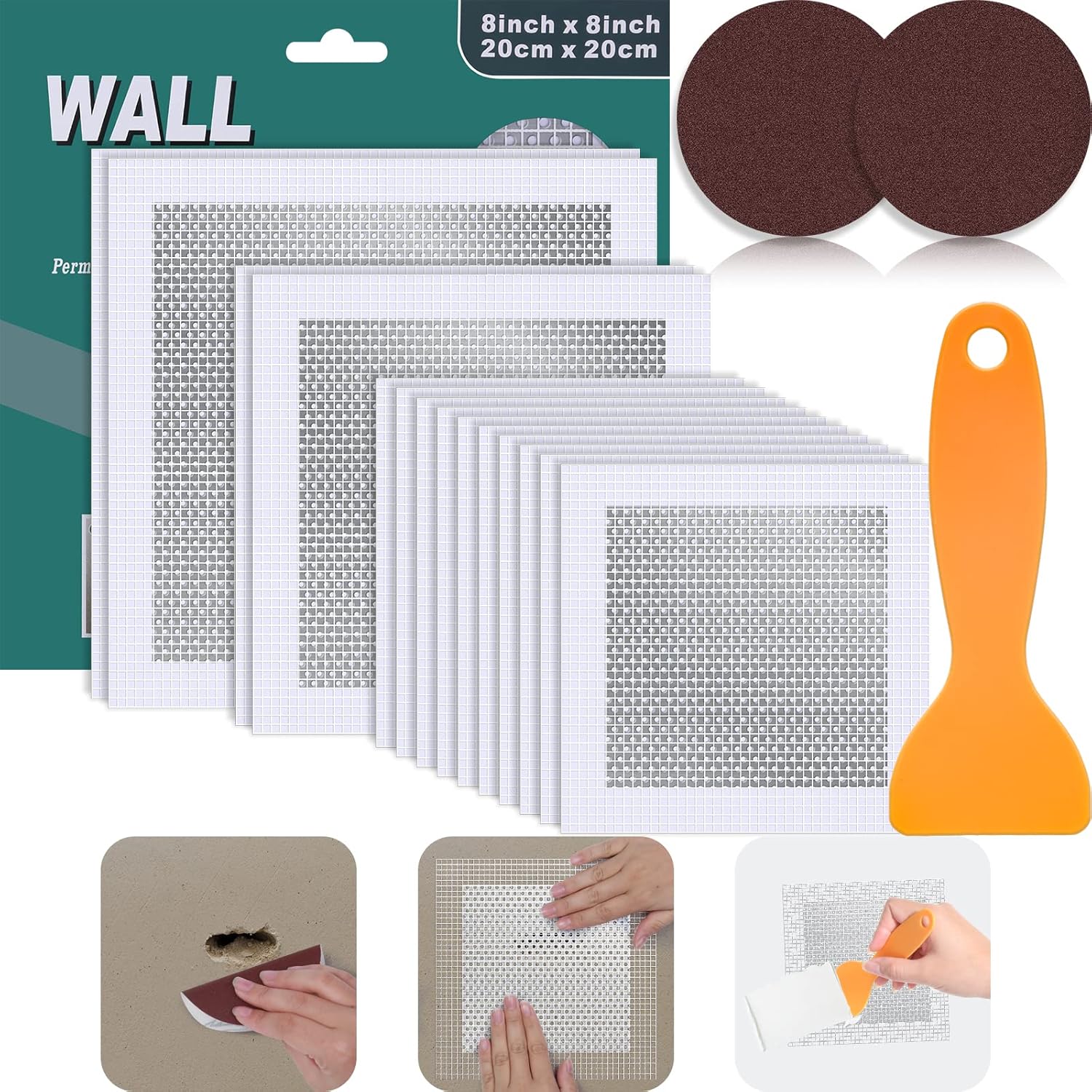 Ranekie 14 Pack Drywall Repairs Patch, 4/6/8 Inch Drywall Repair Kit with Extended Self-Adhesive Mesh,Large Hole Patch Repair for Drywall,Heavy Duty Dry Wall Hole Repair Patch