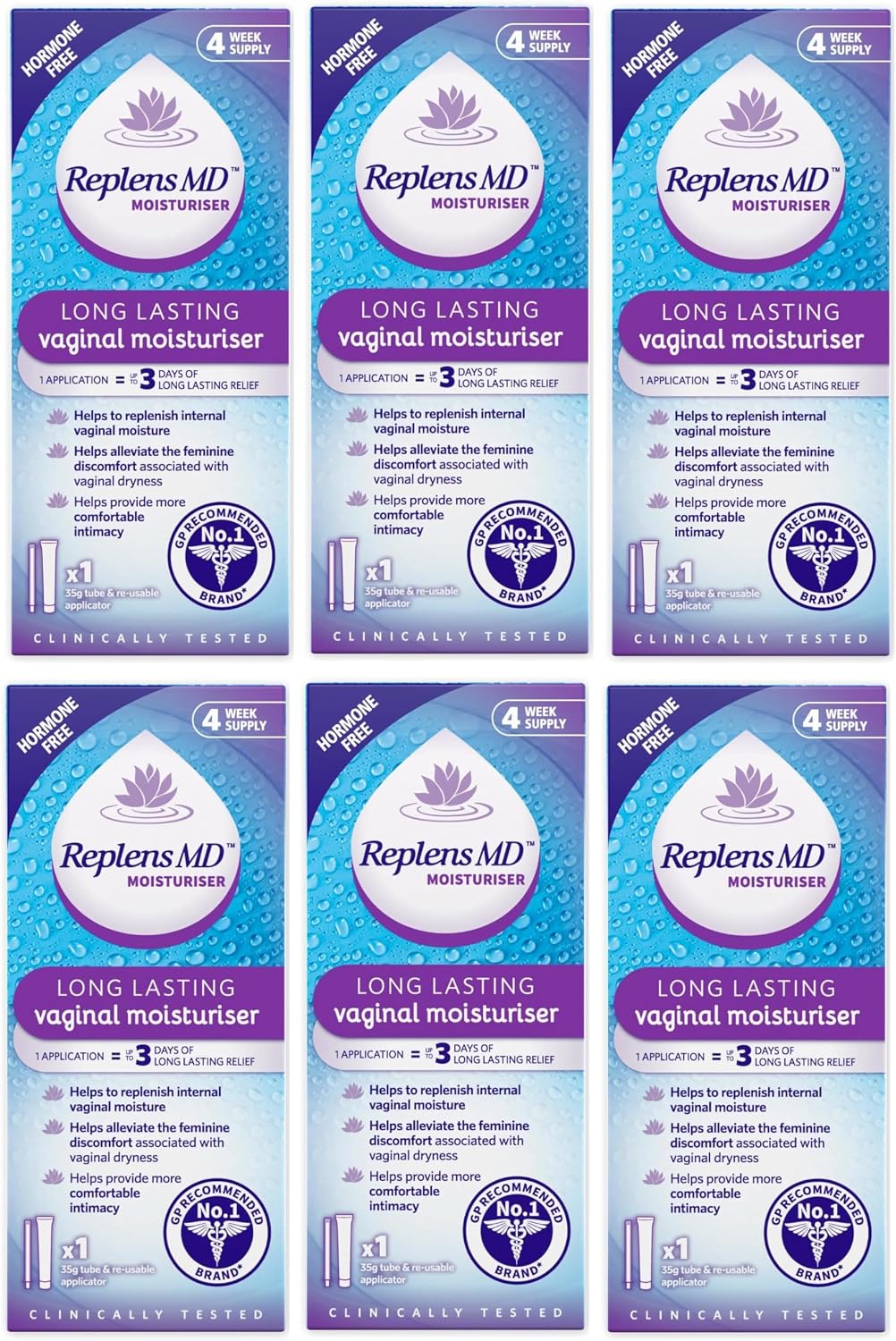 Longer Lasting Vaginal Moisturiser, 35g Tube & Applicator, Pack of 6