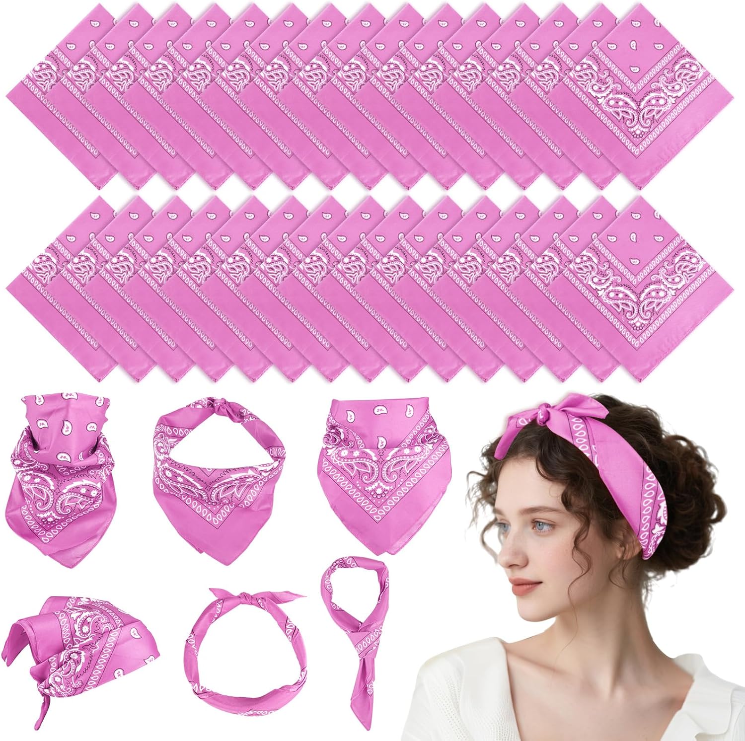 PLULON 30 Pack Bandanas for Men Women, Polyester Novelty Paisley Pattern Bandana Headbands Wristband Neckerchief Cowboy