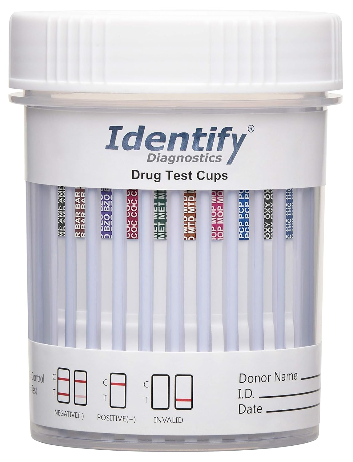 Identify Diagnostics Drug Test Cups | 100 Pack | 10 Panel CLIA Waived Instant Urine Marijuana Drug Test Kit for AMP,BAR,BZO,COC,MET,MOP|OPI,MTD,OXY,PCP,THC