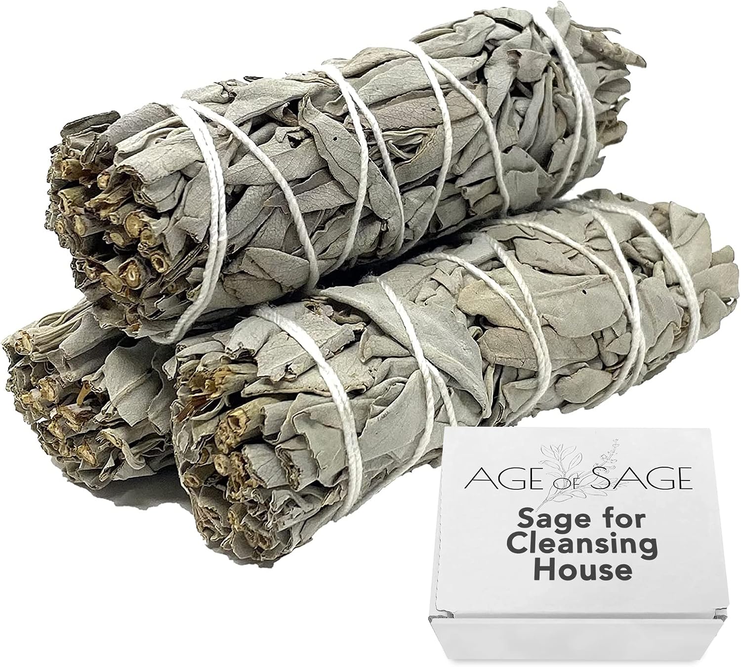 White Sage Smudge Sticks 4" Long - Burning Sage Bundle for Cleansing House, 3pk