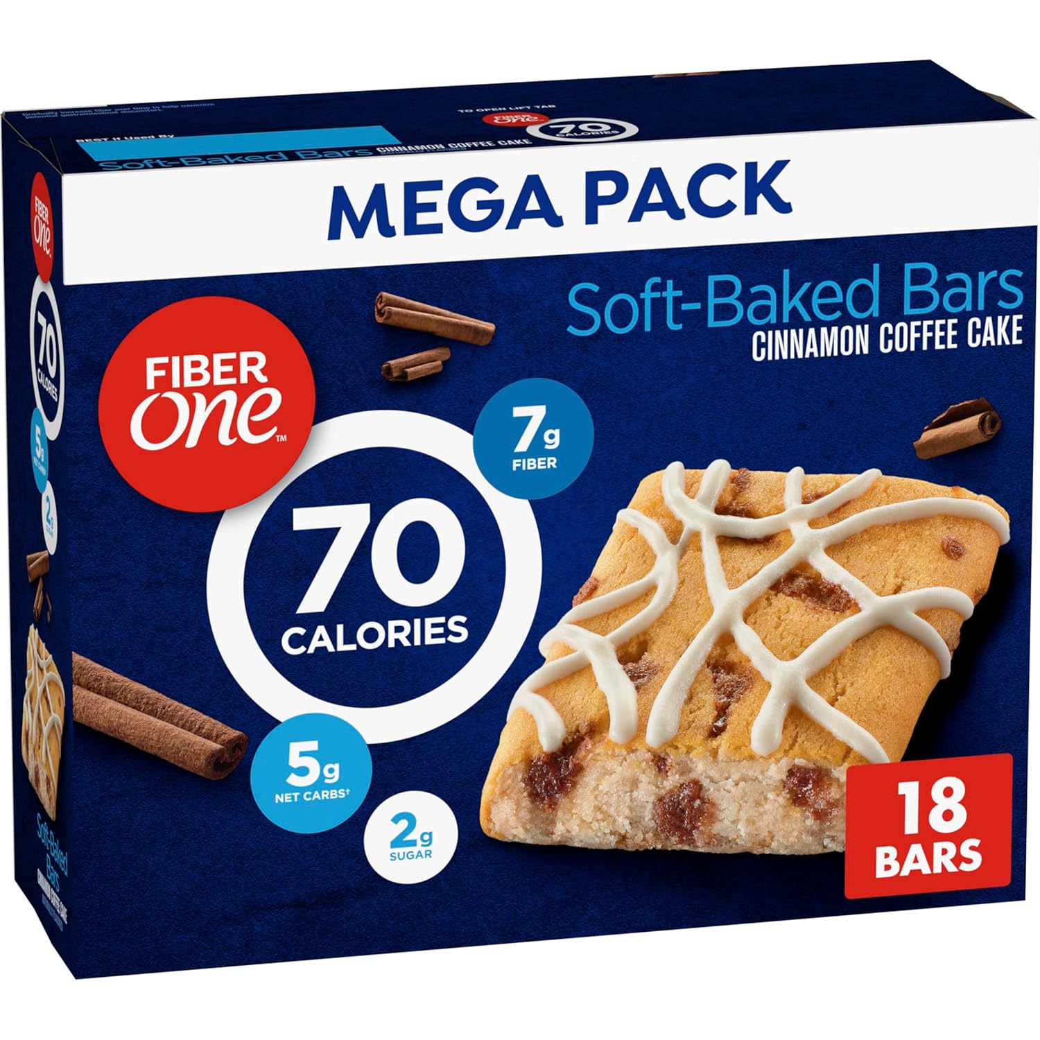 Fiber One 70 Calorie Soft-Baked Bars, Cinnamon Coffee Cake, 18 ct