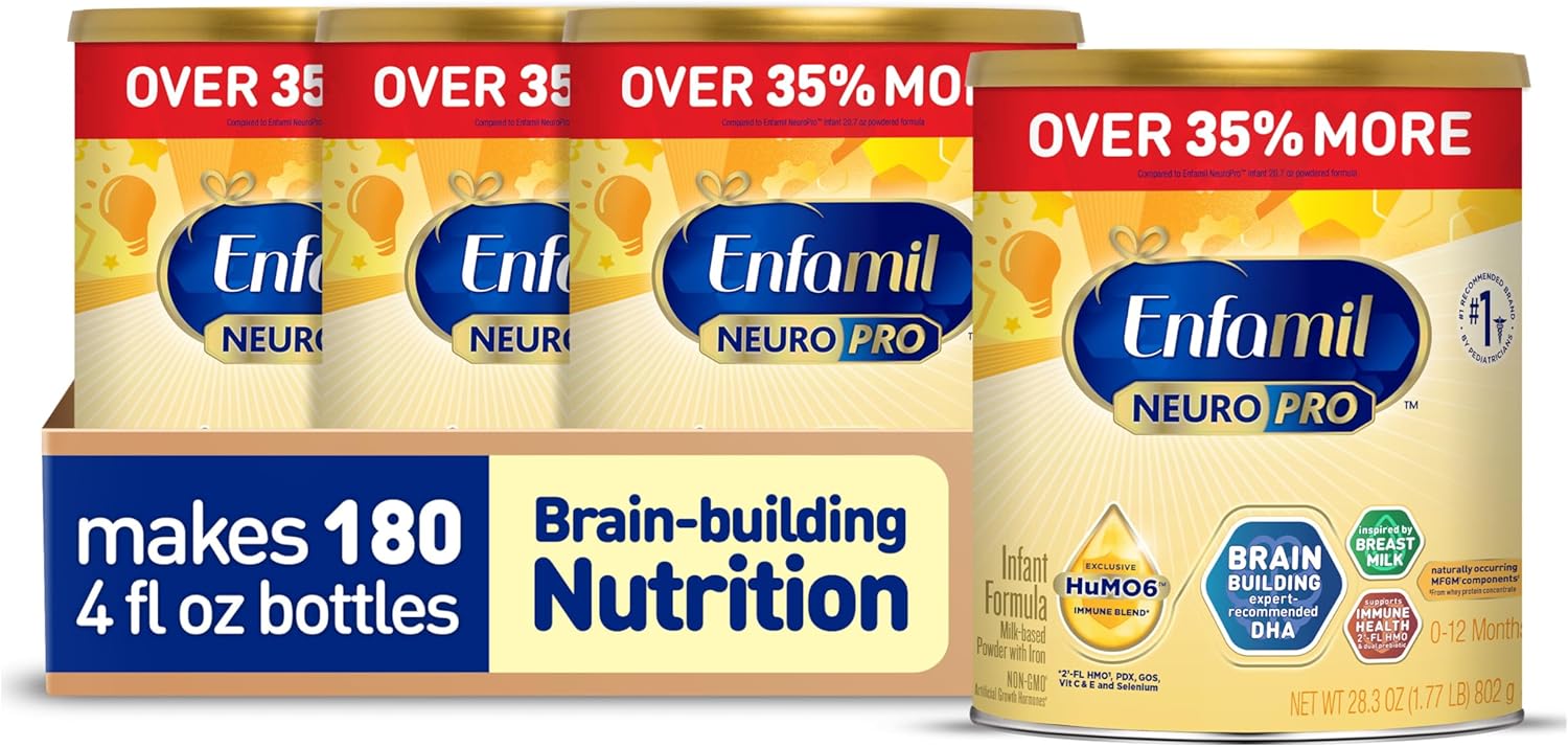 Enfamil NeuroPro Baby Formula, Brain Building Duo DHA & MFGM, Exclusive Immune Supporting HuMO6 Blend, Powder Infant Formula, Baby Milk, 28.3 Oz , Pack of 4