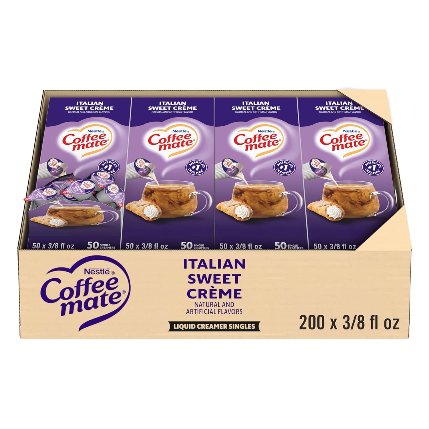 Nestle Coffee mate Coffee Creamer, Italian Sweet Creme, Liquid Creamer Singles, Non Dairy, No Refrigeration, 0.375 fl oz Tubs (Pack of 200)