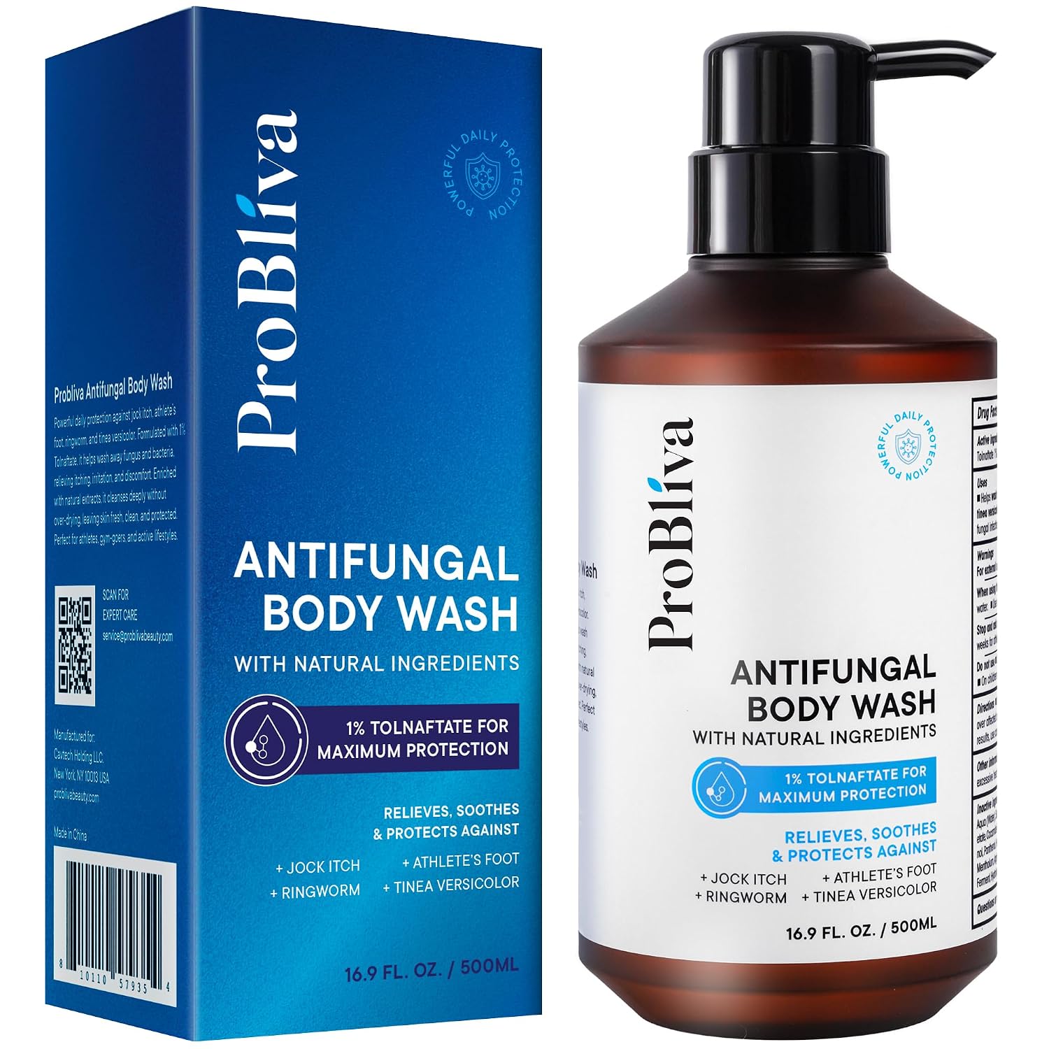 Antifungal Body Wash Treatment Soap – Antibacterial Wash for Jock Itch, Ringworm, Back Acne, Tinea & Foot Odor – Medicated Skin Relief Cleanser Gel with Tea Tree Oil & Tolnaftate for Men and Women