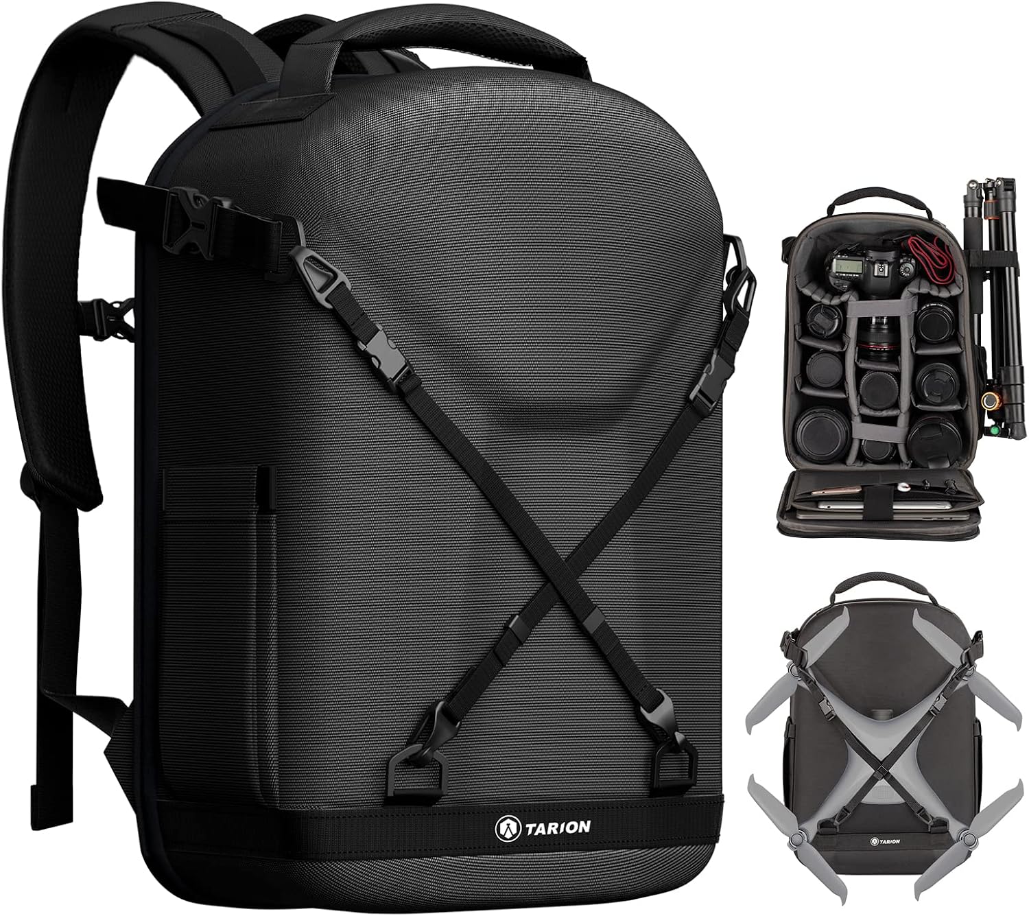 TARION Camera Backpack, Photography Backpack with Hard Shell, Camera Bag with 15'' Laptop Compartment and Rain Cover, Backpack for Drones DSLR SLR Cameras Accessories