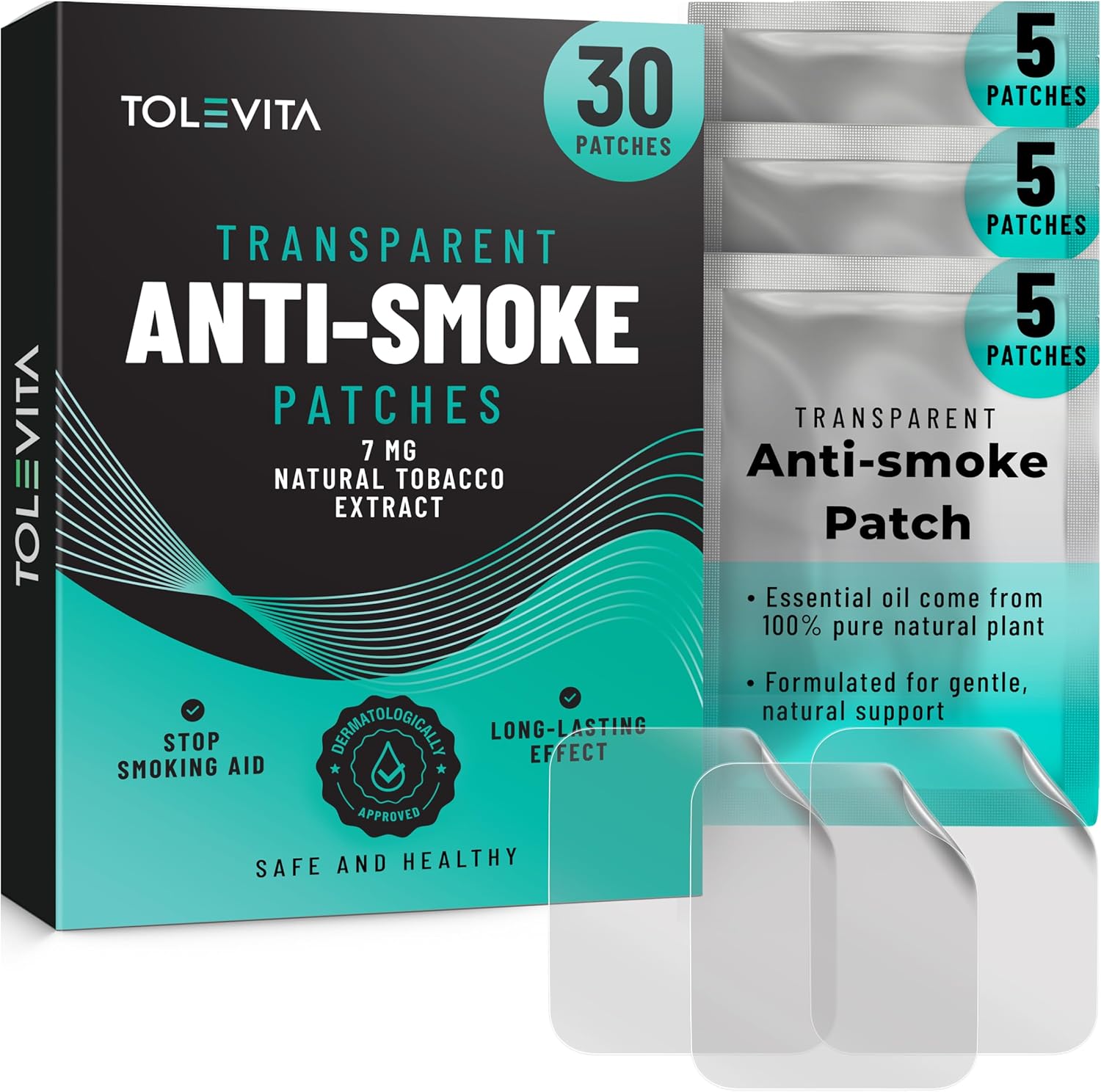 Anti- Smoke Herbal Patches Transparent 7 mg | Quit Smoking Patches to Help Reduce Cravings | Herbal Stop Smoking Aid for a Healthier Lifestyle - 30 Patches
