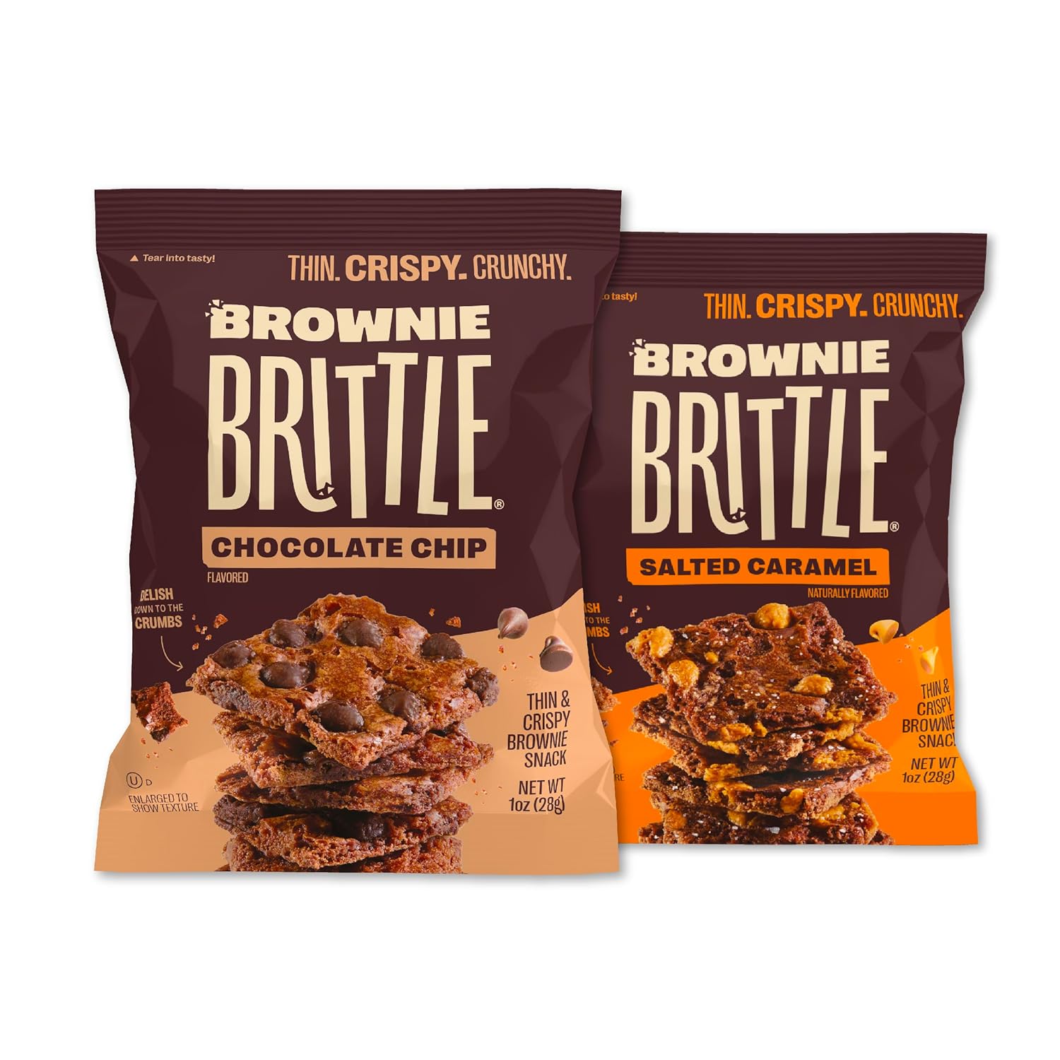 Brownie Brittle – Chocolate Chip & Salted Caramel Thin and Crispy Sweet Snacks (Pack of 20, 1 oz), Rich Gourmet Brownie Bites Dessert