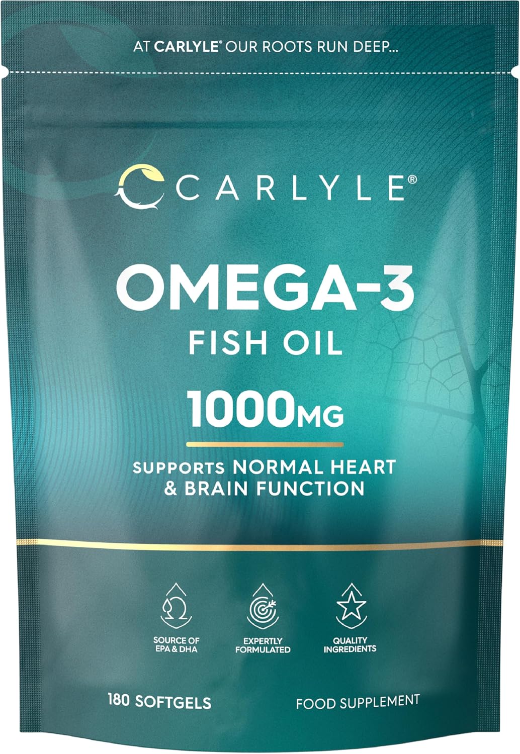 Omega 3 Fish Oil Capsules High Strength | Fatty Acids Supplement | 1000mg with 180mg of EPA and 120mg of DHA | 180 Softgels | By Carlyle