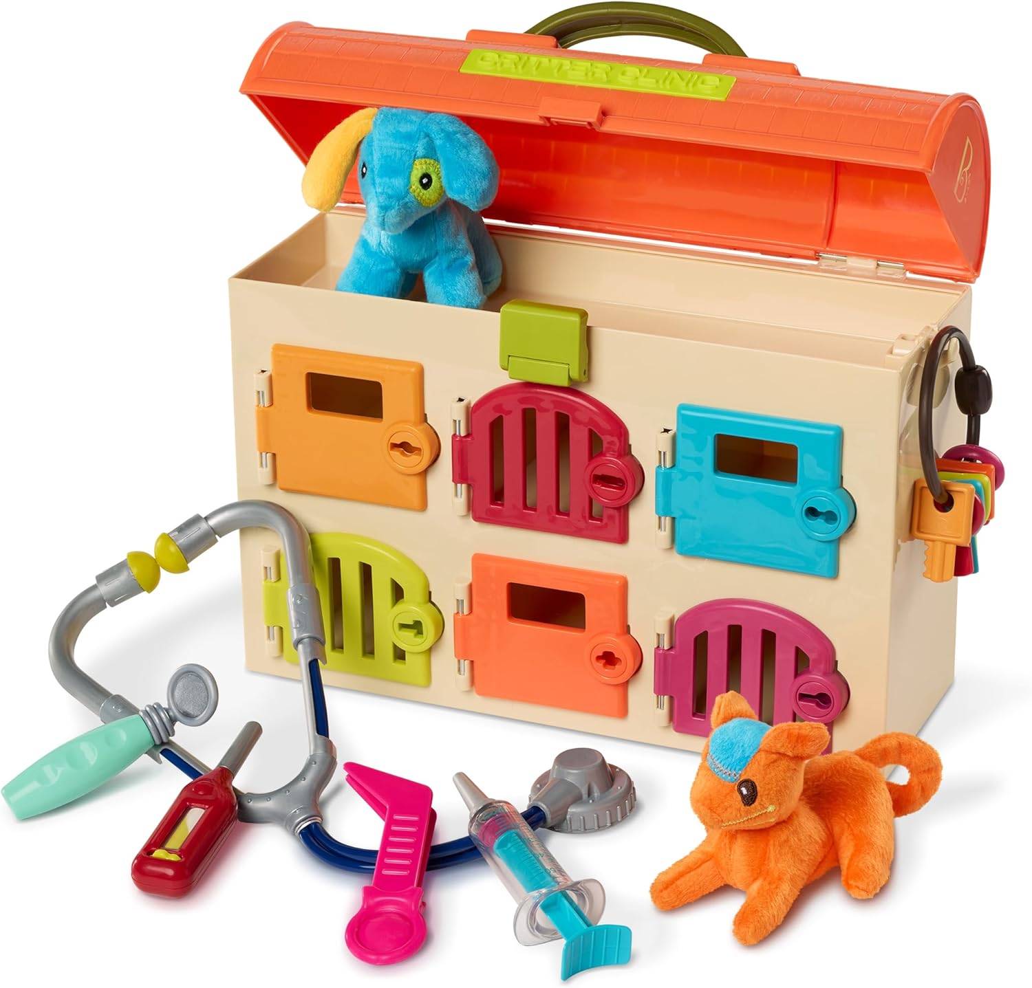 B. toys- Critter Clinic- Pretend Play Toy Vet Set For Toddlers, Kids – Pet Care Set- Tools, Plush Toys Vet Clinic – 2 Years +(14 Pieces)
