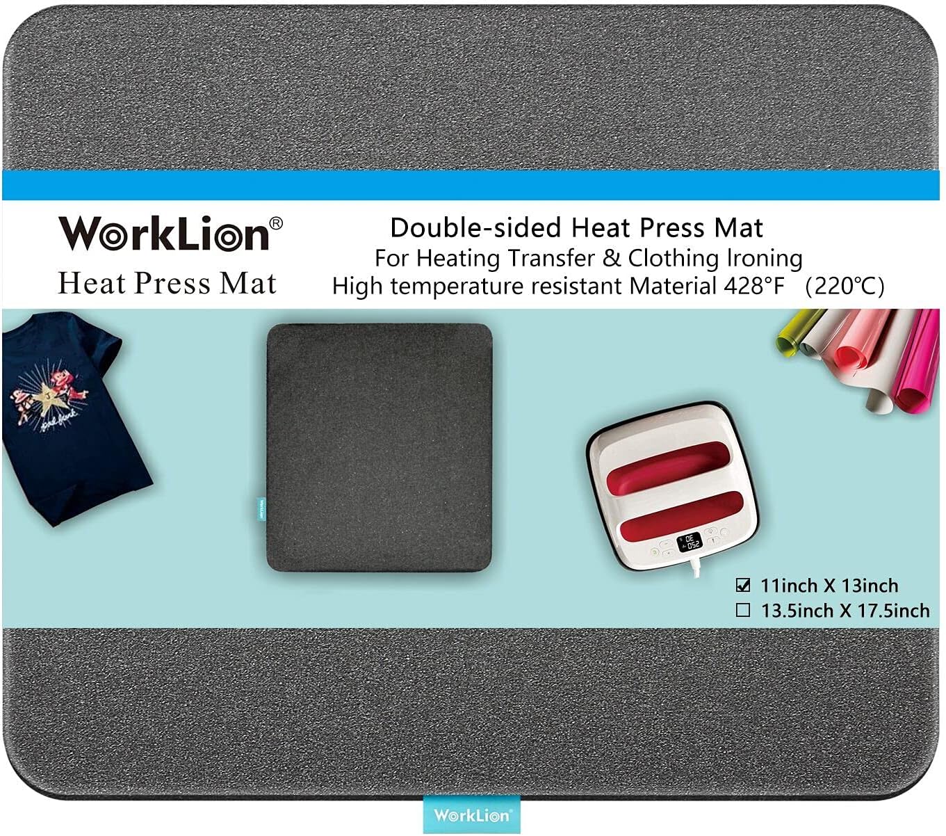 WORKLION Heat Press Mat 11"x13": Double-Sided Fireproof Materials Protective Resistant Mat for Cricut Easypress/Easypress 2 & HTV Craft Vinyl Ironing Insulation Transfer Projects