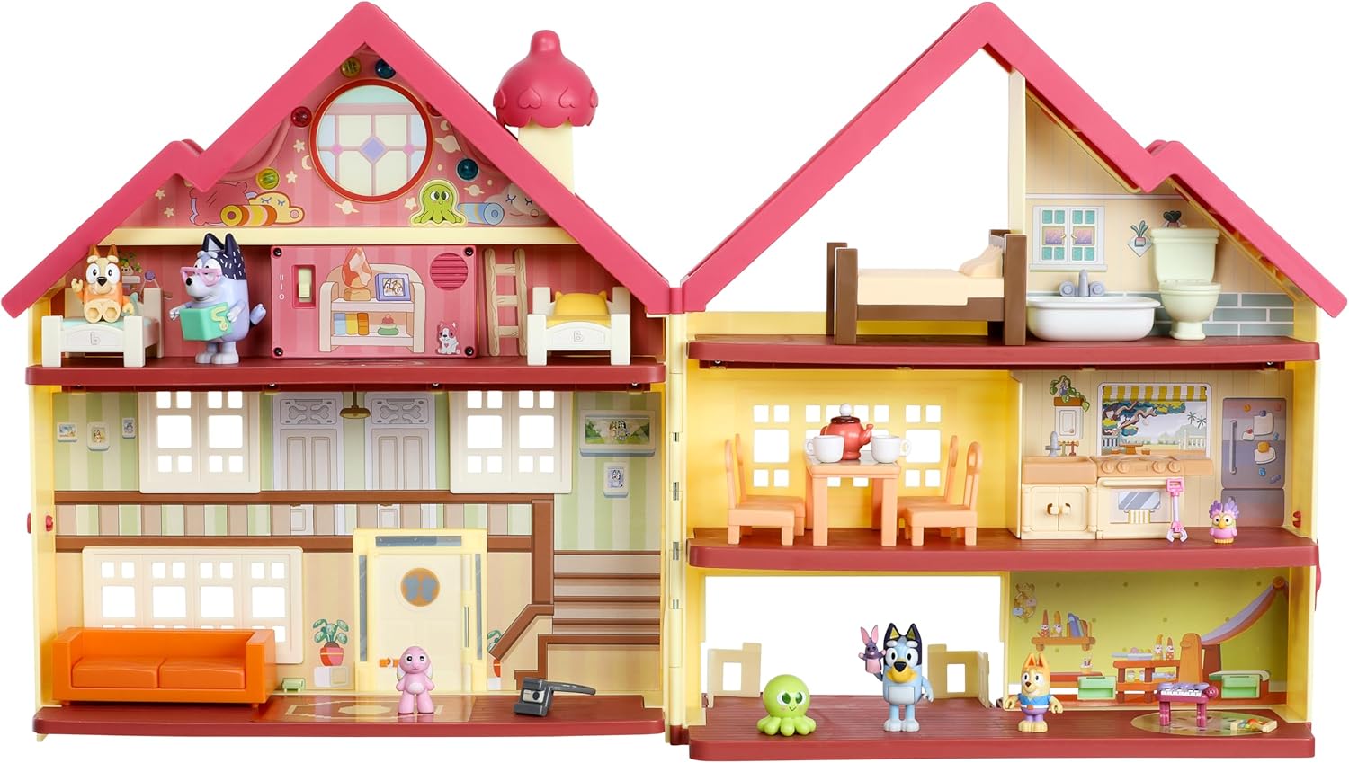 Bluey EXCLUSIVE Ultimate Lights and Sounds Playhouse and Toy Box, 29 Accessories, 4 Characters – Bluey, Bingo,Chattermax and Nana, 50 Sounds and Phrases featuring moving Dance Floor and Lights
