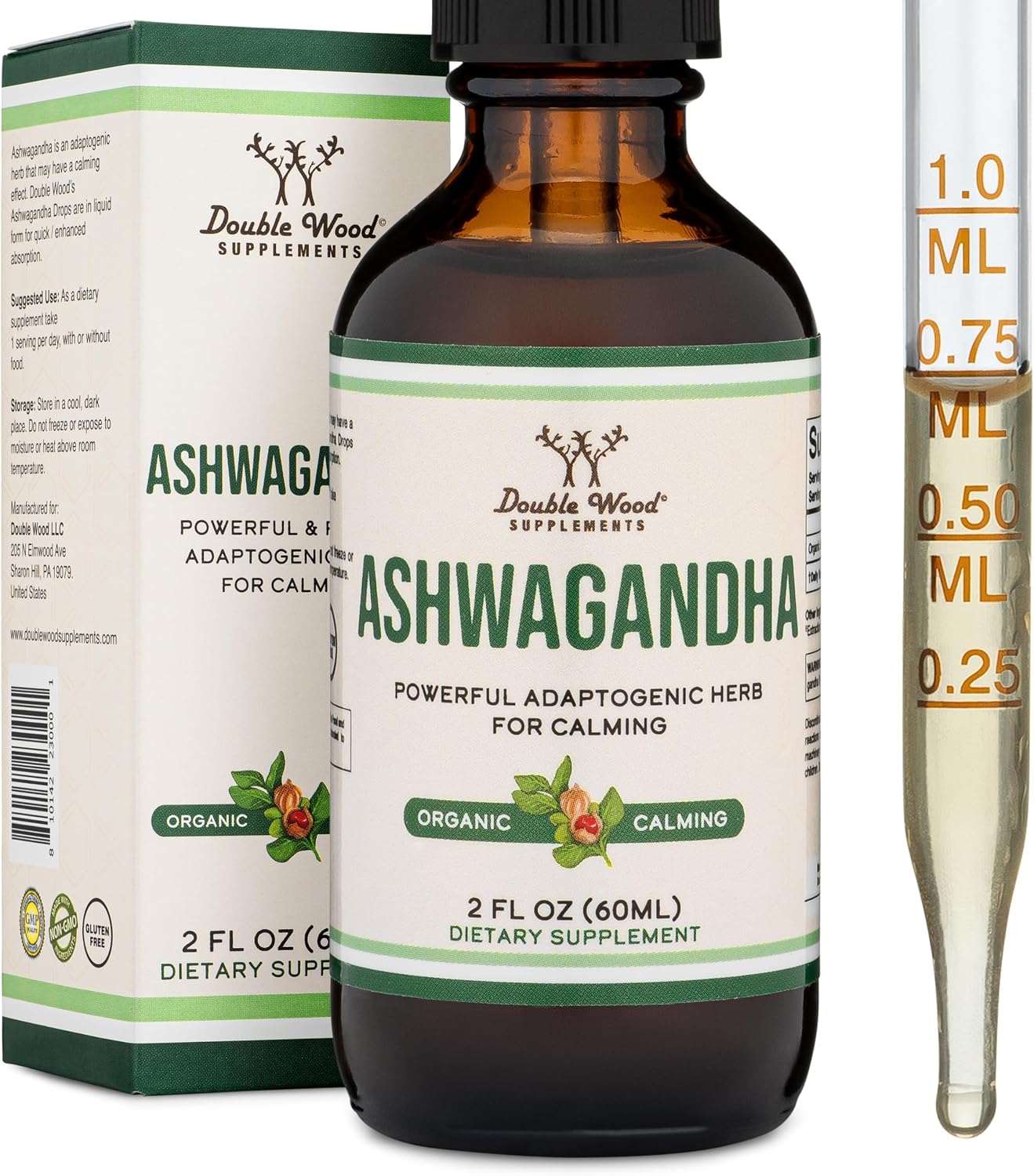 Ashwagandha Liquid Drops 1,200mg, Calm, Stress Relief + Sleep, 60 Servings | Calm, Stress + Sleep Liquid Supplement, Alcohol-Free Glycerin Base, Pleasant Taste, AM for Calm / PM for Sleep
