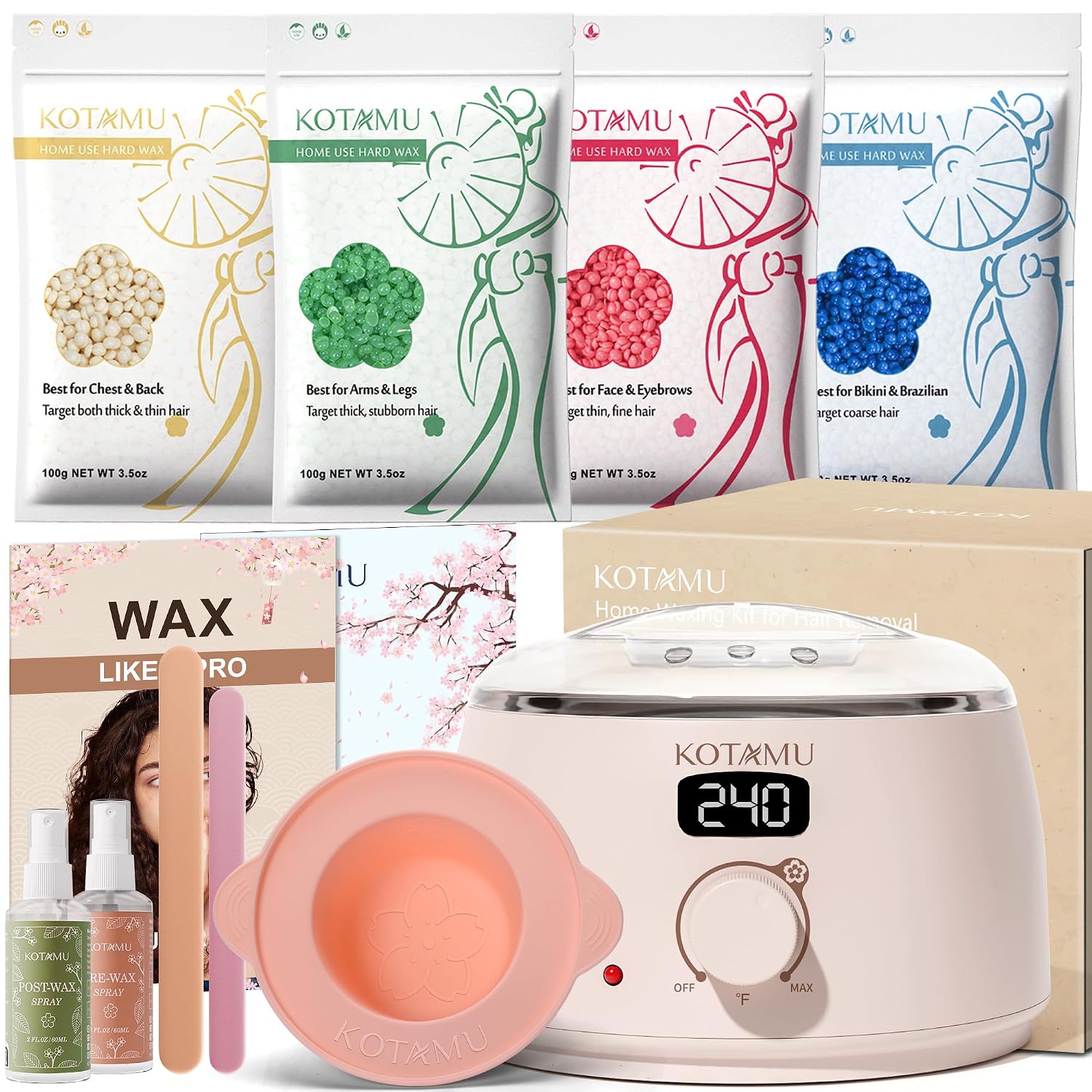 KOTAMU Waxing Kit for Women & Men, Digital Wax Warmer for Hair Removal