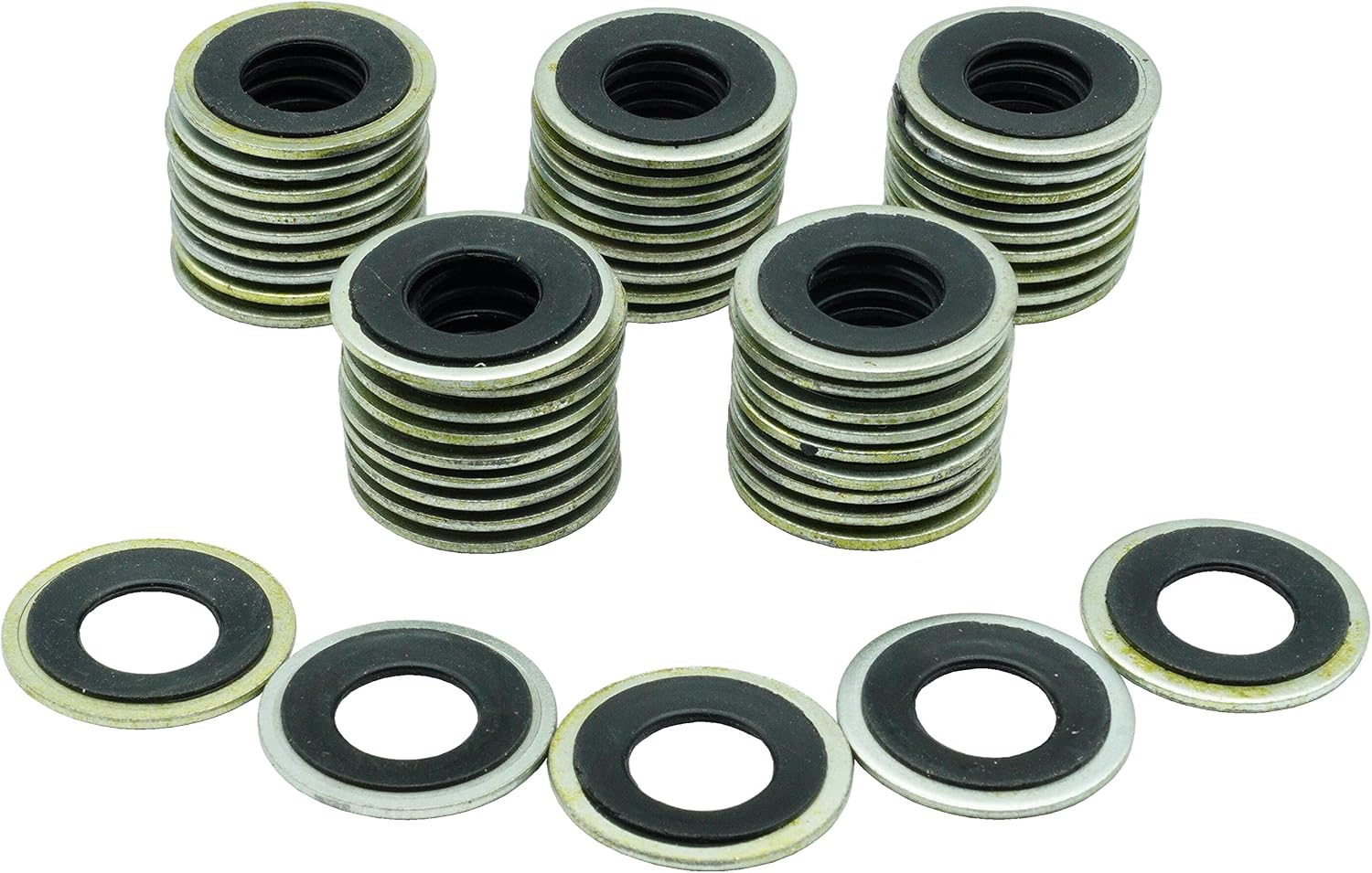 50 PCS Metal/Rubber Drain Plug Gasket, Fits 1/2, M12, M12 So Replace 097-021,65274,365274,GM 14079550,14090908,1625762,1631748,24571185,25524544,5741252,8-14090-908-0 (24.7x11.5mm)