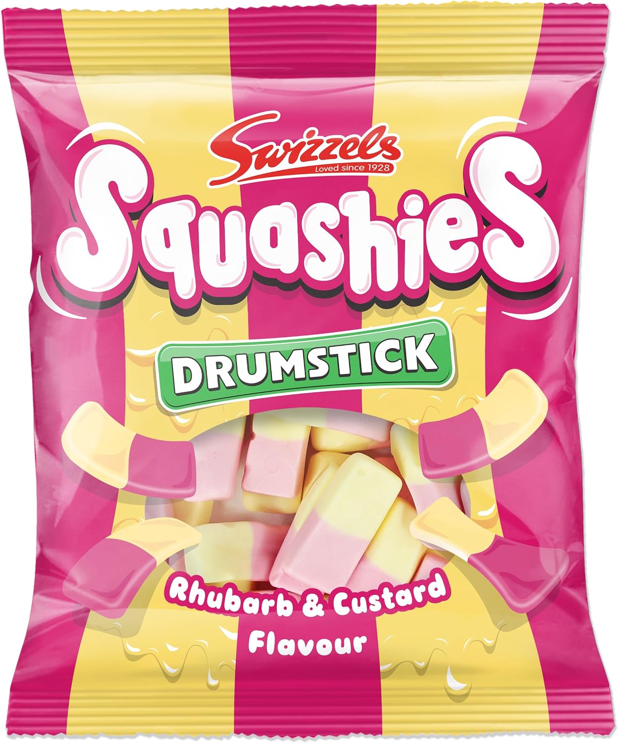 Swizzels Squashies Sweets, Rhubarb and Custard Flavour, Single Pack 140g